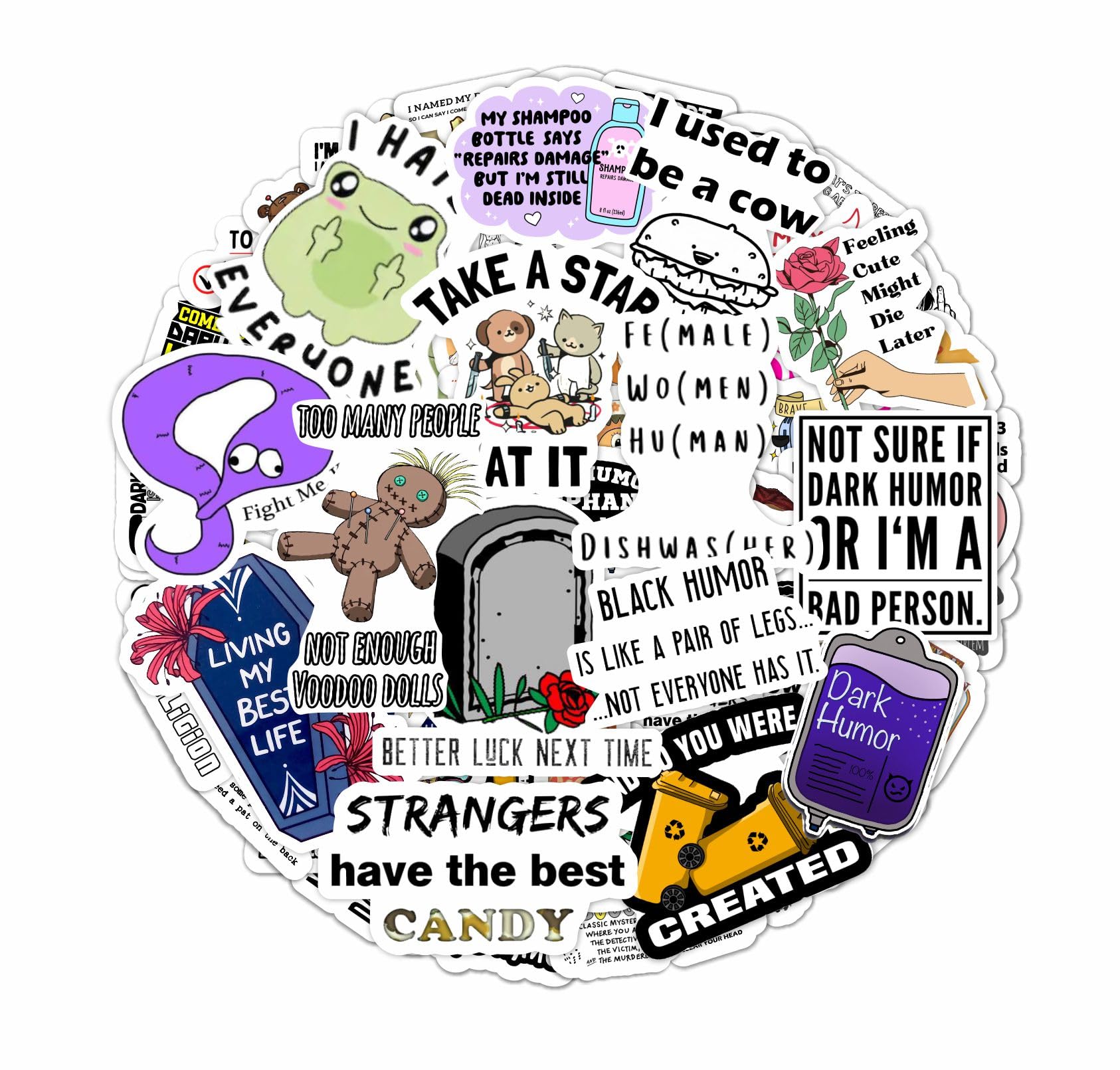 100Pcs Dark Humor Stickers For Water Bottle And Laptop   Dark Humor Party Favors & Decorations, Waterproof Vinyl Decals, Funny A