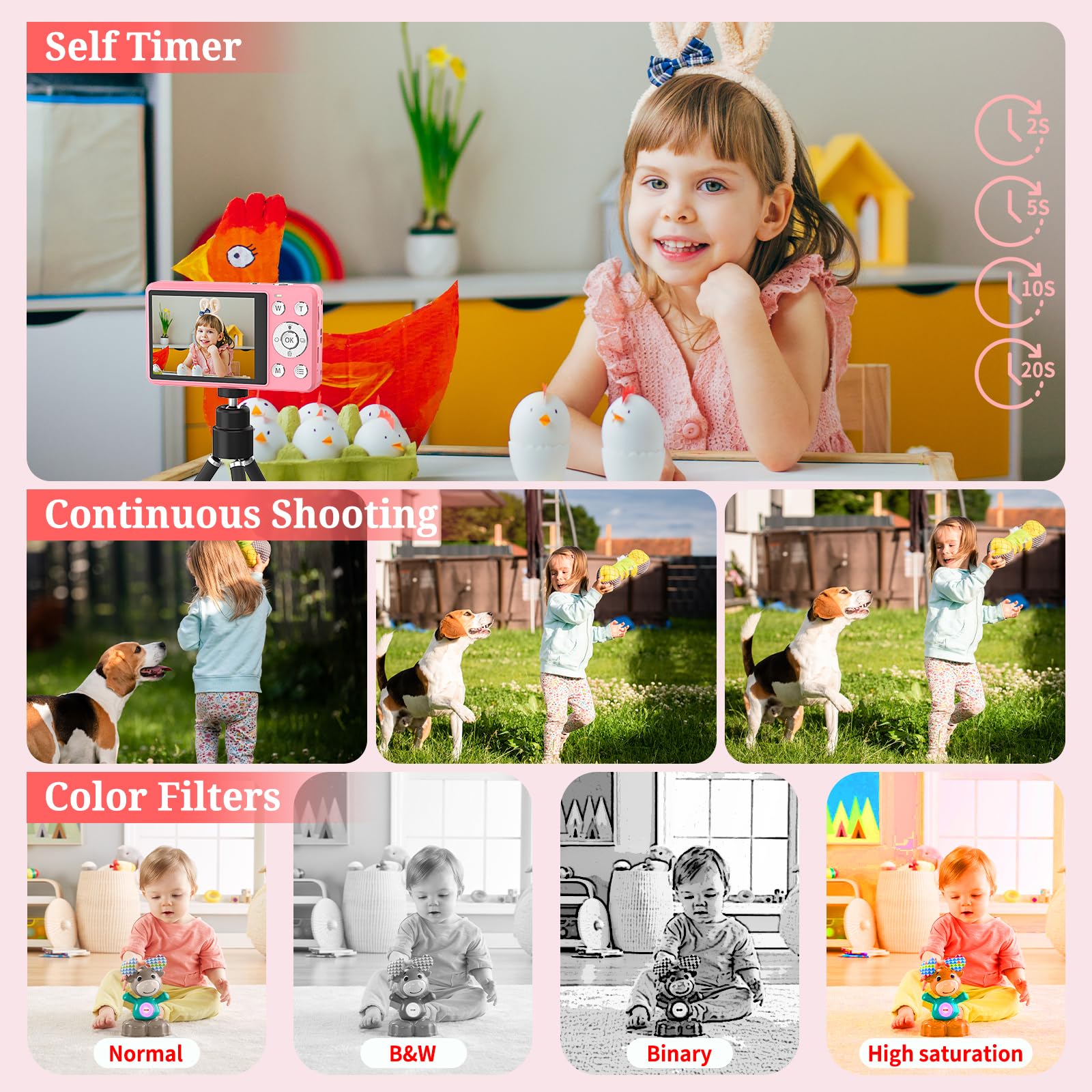 Digital Camera, Fhd 4K 64Mp Point And Shoot Kids Digital Camera With 64Gb Card,18X Zoom, Anti Shake, Compact Small Cameras For K