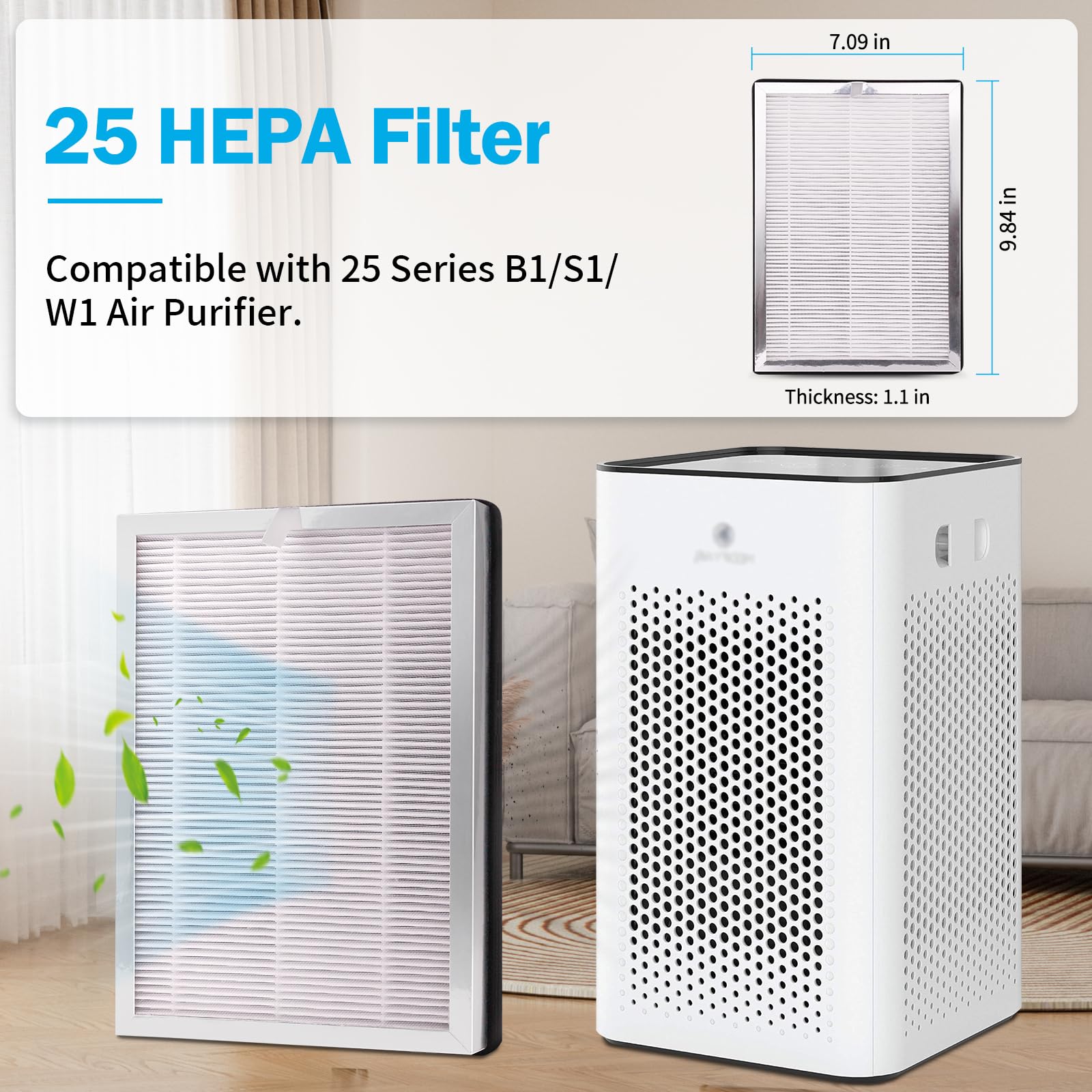 Ma 25 Replacement Filter Compatible With Ma 25 Air Purifier S1/W1/B1, 3 In 1 Filter System Of Pre Filter, Activated Carbon Filte