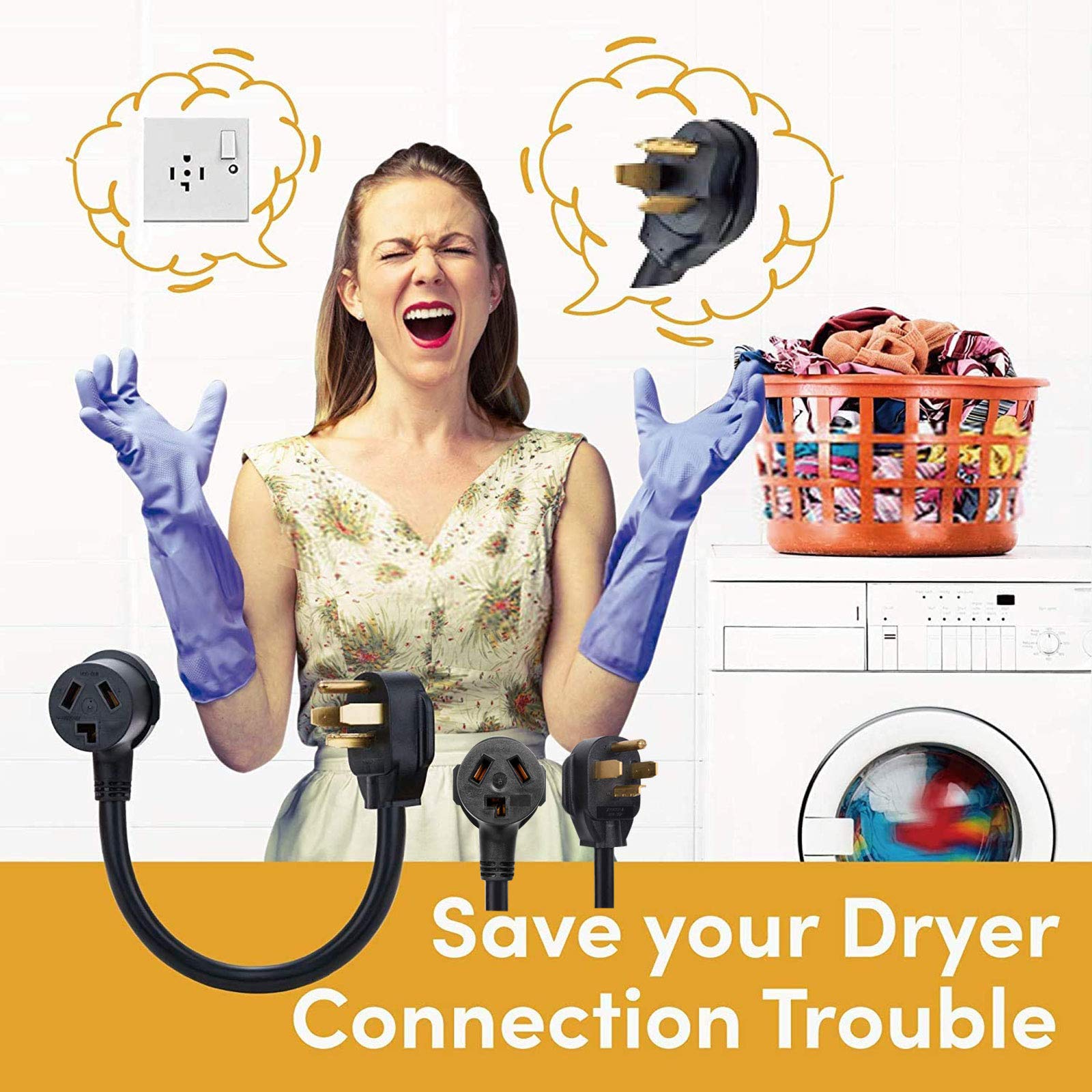 Dryer Plug Adapter 3 To 4 Prong Outlet,Connects 3-Prong Old Dryer To 4 Prong New Dryer Receptacle,30A 125/250V 10Awg Nema 14-30P