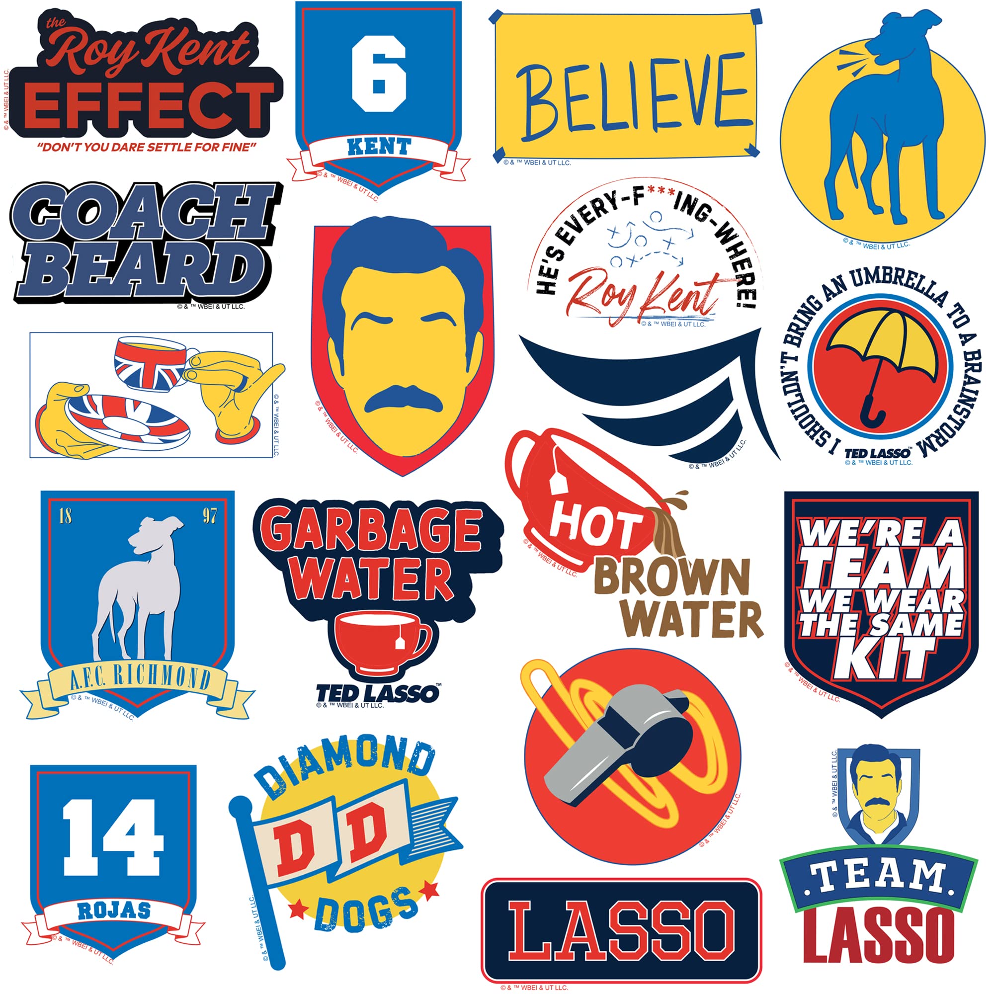 Ted Lasso 50Ct Sticker Pack Large Deluxe Stickers Variety Pack   Laptop, Water Bottle, Scrapbooking, Tablet, Skateboard, Indoor/