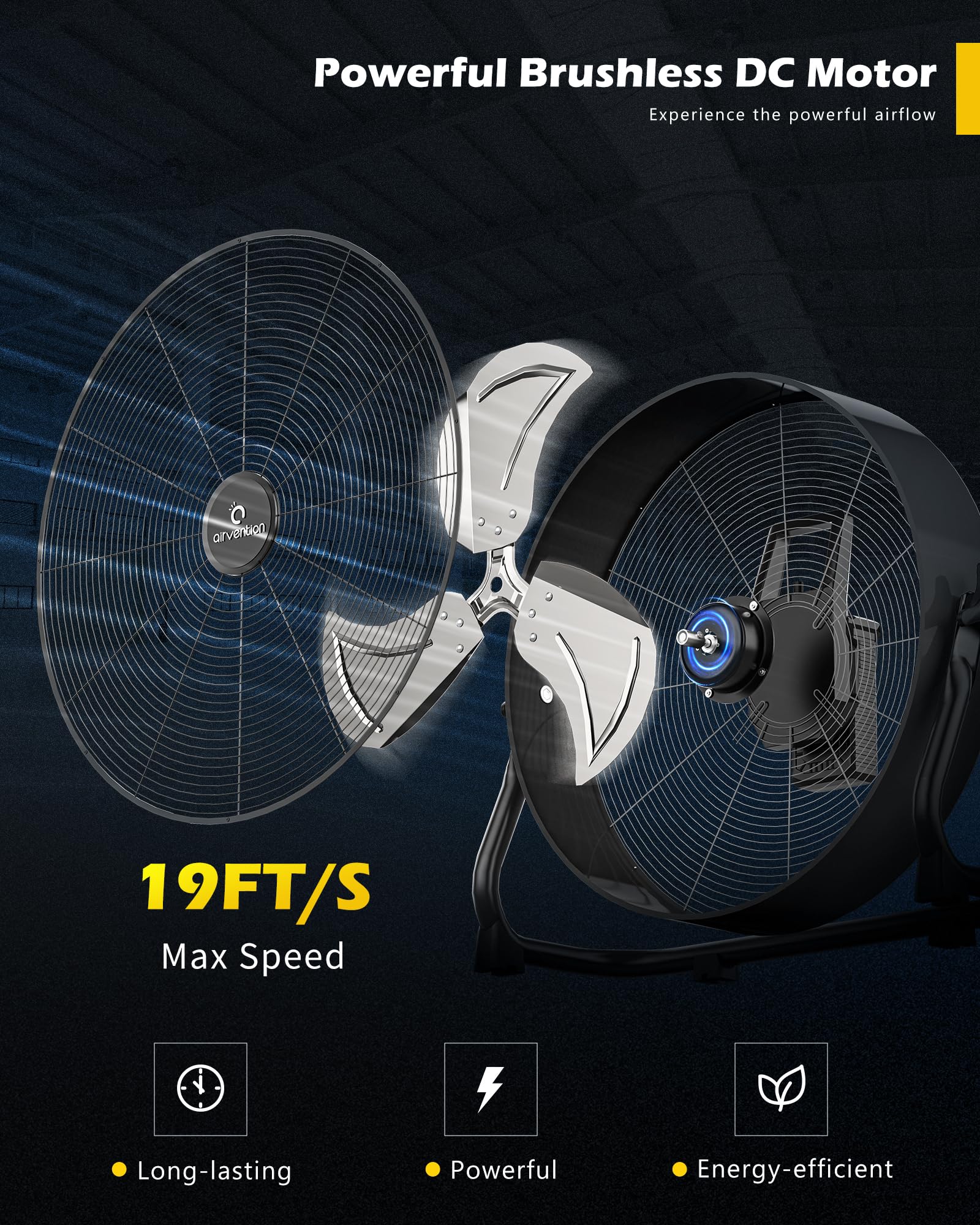 Airvention 15600Mah Rechargeable Battery Operated Drum Fan,16 Inch Black Industrial High Velocity Floor Fan, Camping Fan For Gym