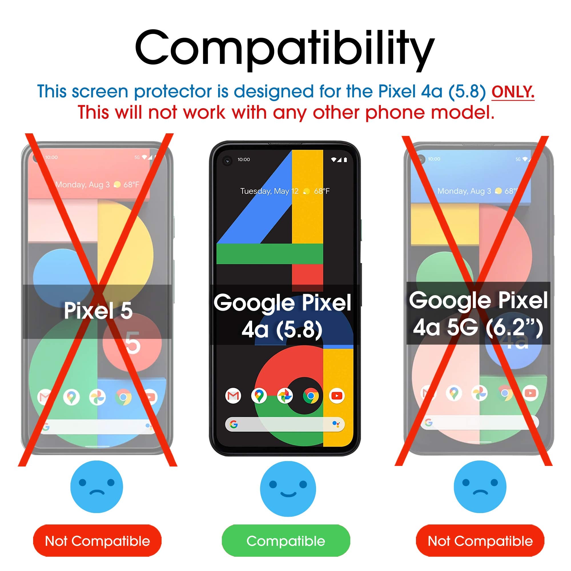 Amfilm (3 Pack) 5.8 Inch Tempered Glass Screen Protector For Google Pixel 4A, 0.26Mm Thickness Hd Clear, Anti-Scratch Bubbles-Fr