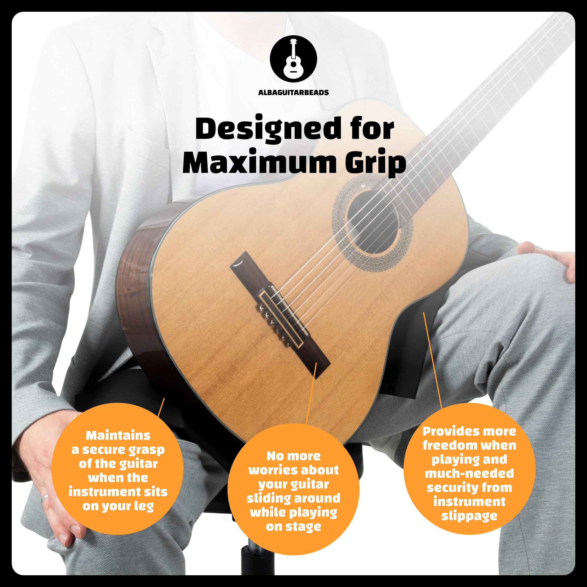 Alba Guitar Grasp   Anti Slip Band, Neoprene Band, Non Slip, Size Large, Black