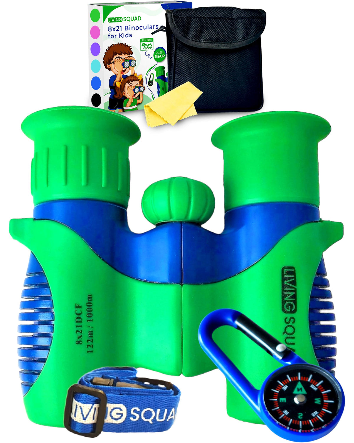Living Squad Binoculars For Kids 8X21   Kids Age 3 12 Binoculars Set For Clear Images   Compact Shockproof Kids Binoculars Set F