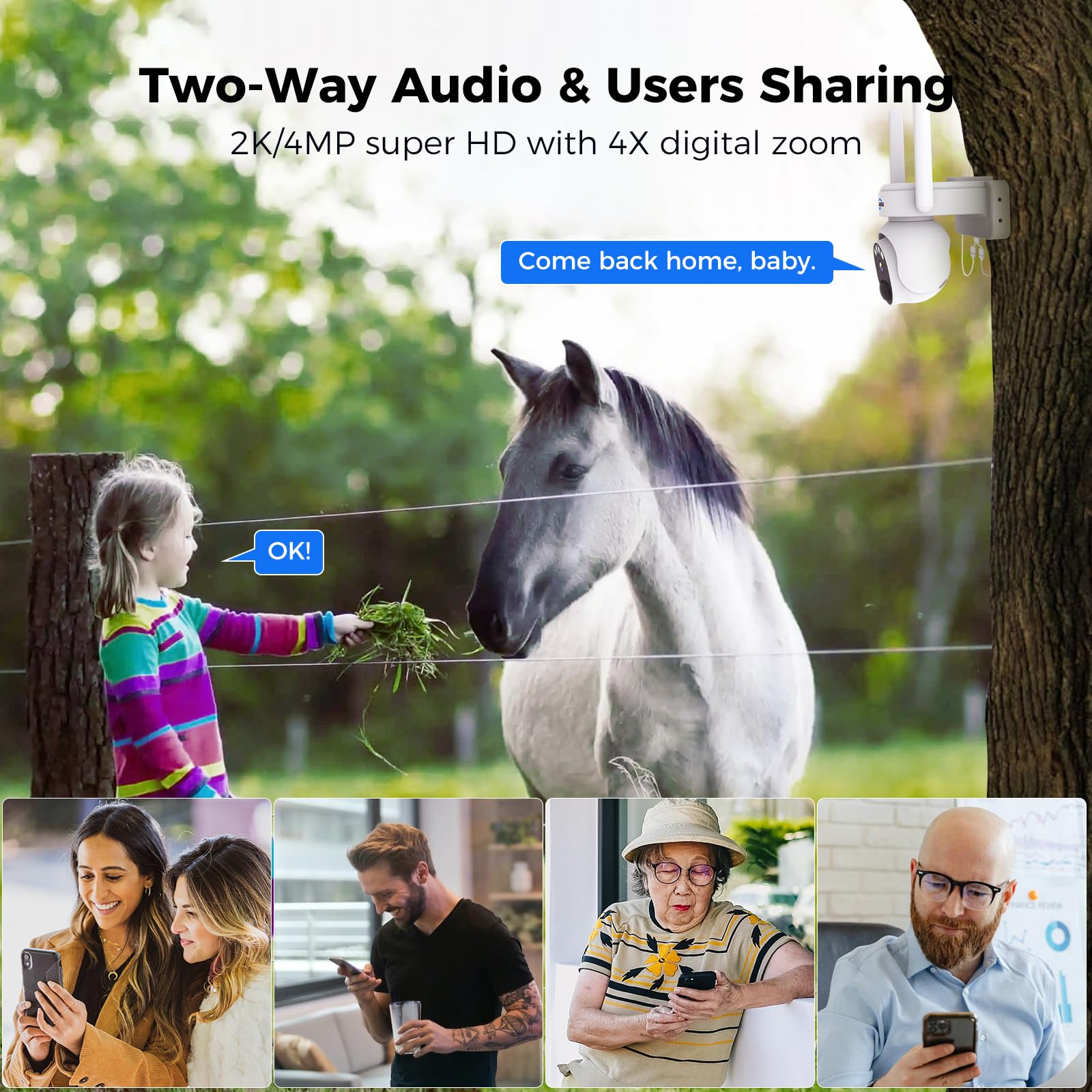 Hiseeu 4G Cellular Security Cameras Wireless Outdoor, No Wifi Security Camera, Solar Powered Cameras 360� Ptz, 2K Color Night Vision, 2 Way Talk, Pir Motion, 64G Sd & Sim Card Included