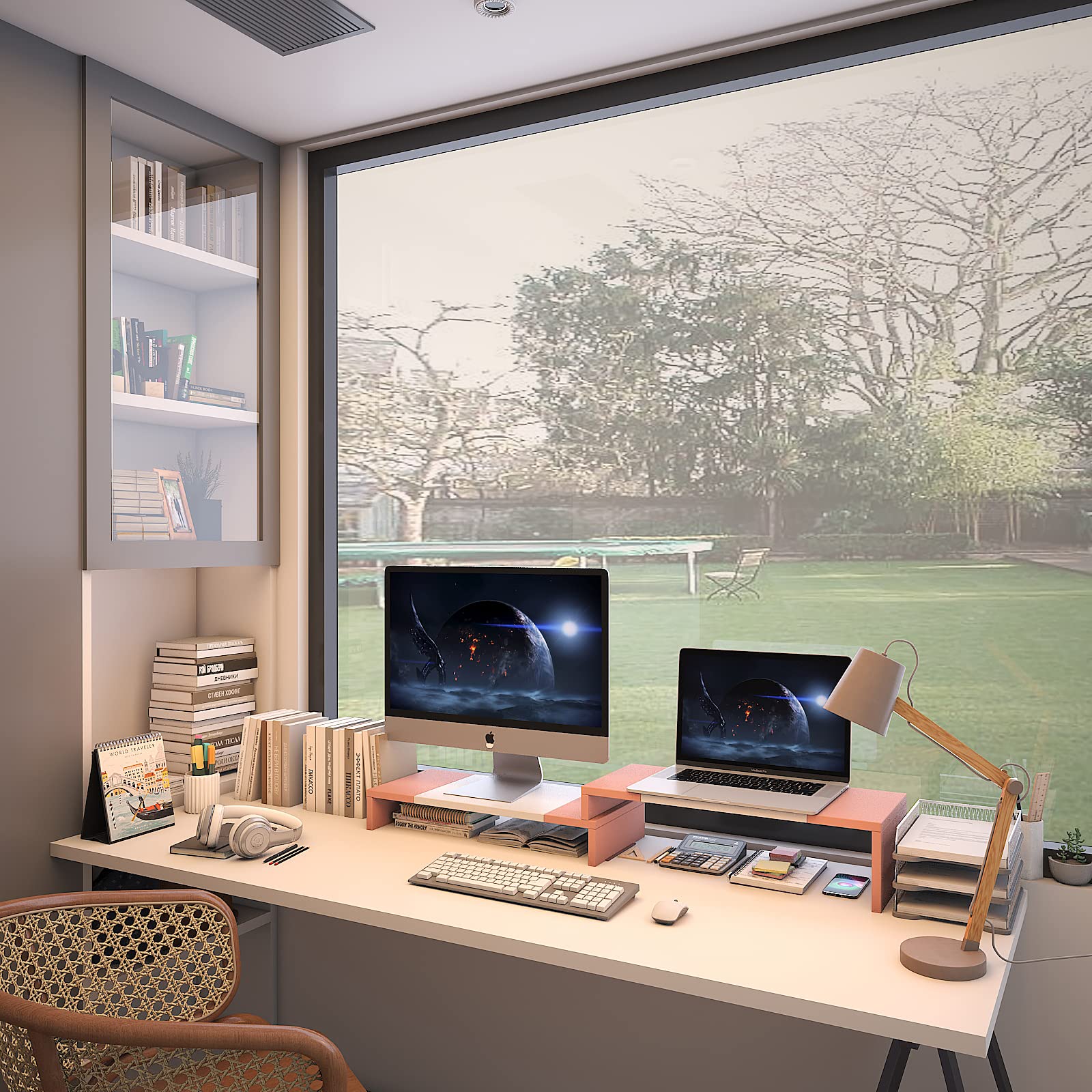 Westree Dual Monitor Stand   Monitor Stand Riser   2 Shelf Computer Monitor Stand With Adjustable Length And Angle, Monitor Stan