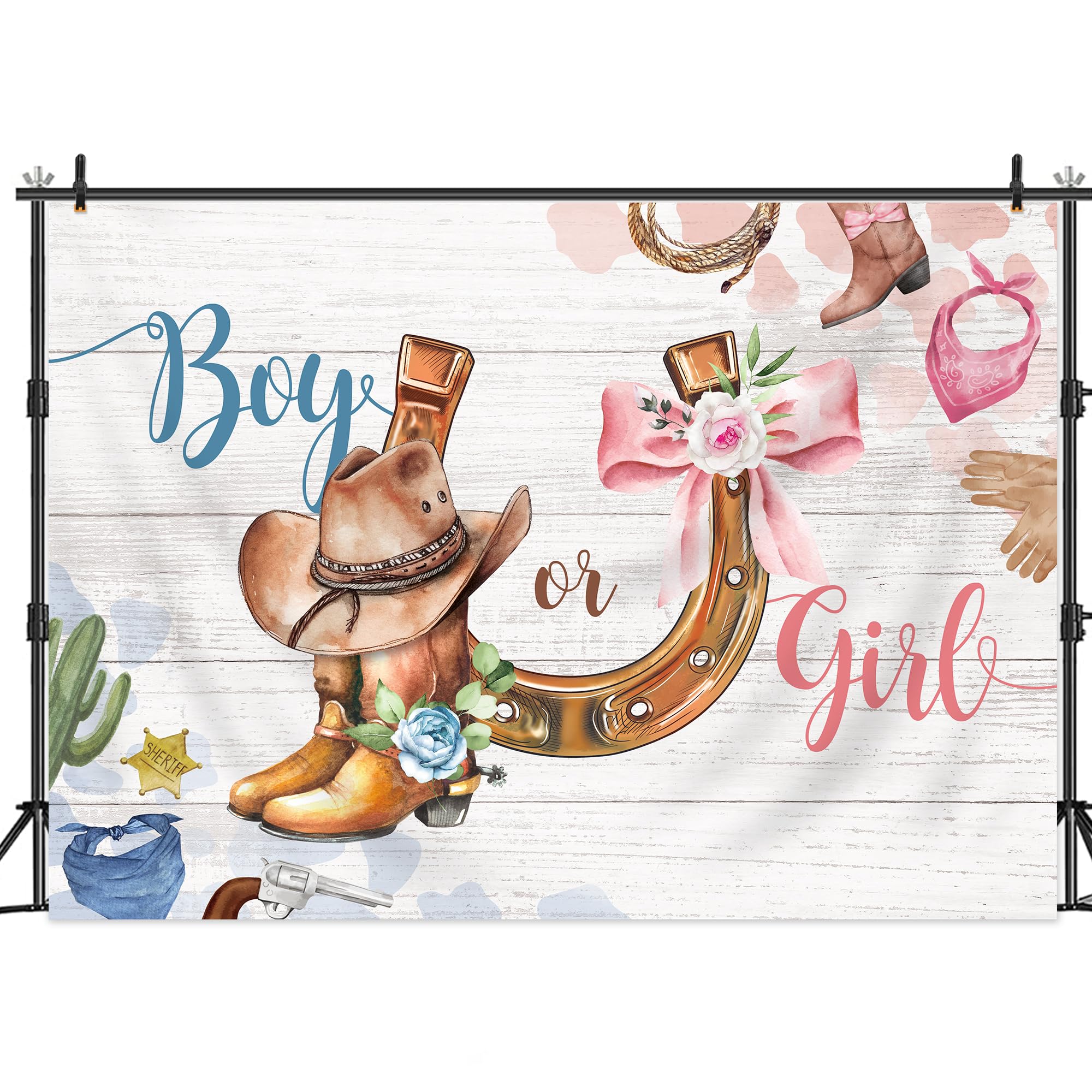 Lightinhome Western Gender Reveal Backdrop 7Wx5H Feet Blue Pink Boots Hat Country Wild West Baby Shower Cowboy Or Cowgirl Photog