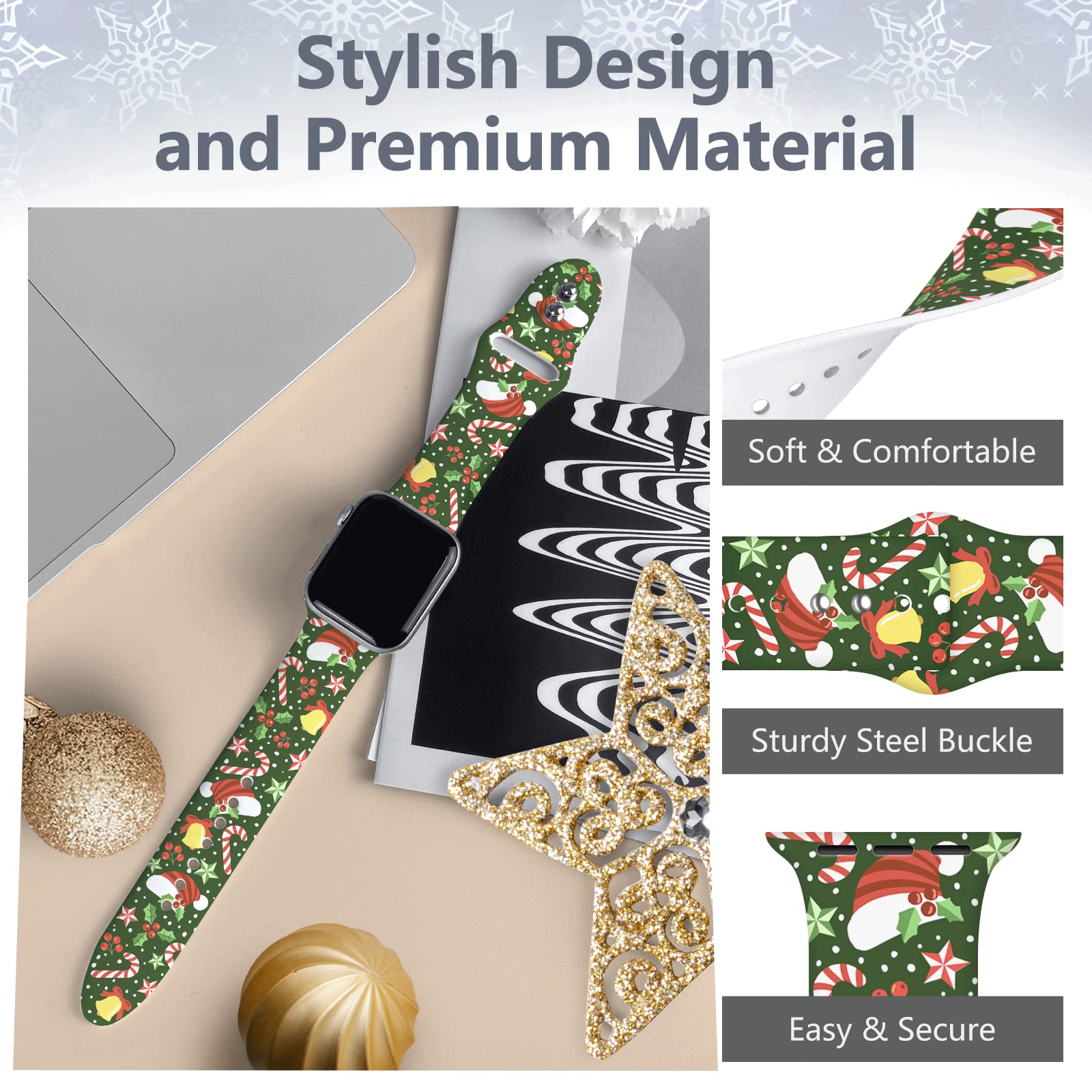 Merry Christmas Watch Band Compatible With Apple Watch Band 38Mm 40Mm 41Mm 42Mm 44Mm 45Mm 49Mm For Women Men, Happy Christmas Ha