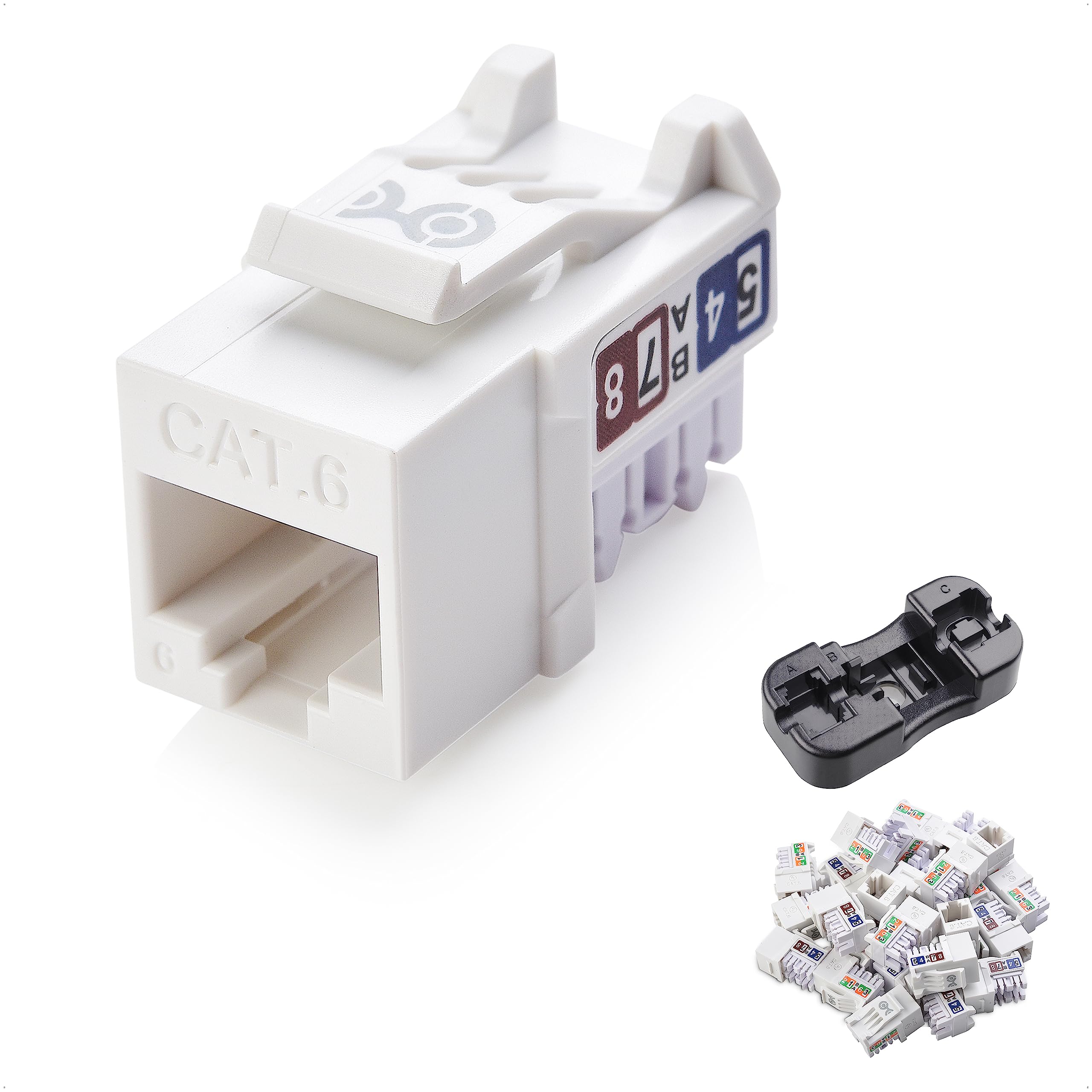 Cable Matters [UL Listed] 25 Pack 10Gbps Rapid Install Cat6 Keystone Jacks, Slim Profile Ethernet Keystone Jack, RJ45 Keystone Jack with Punch Down Stand, White (Model 180070)
