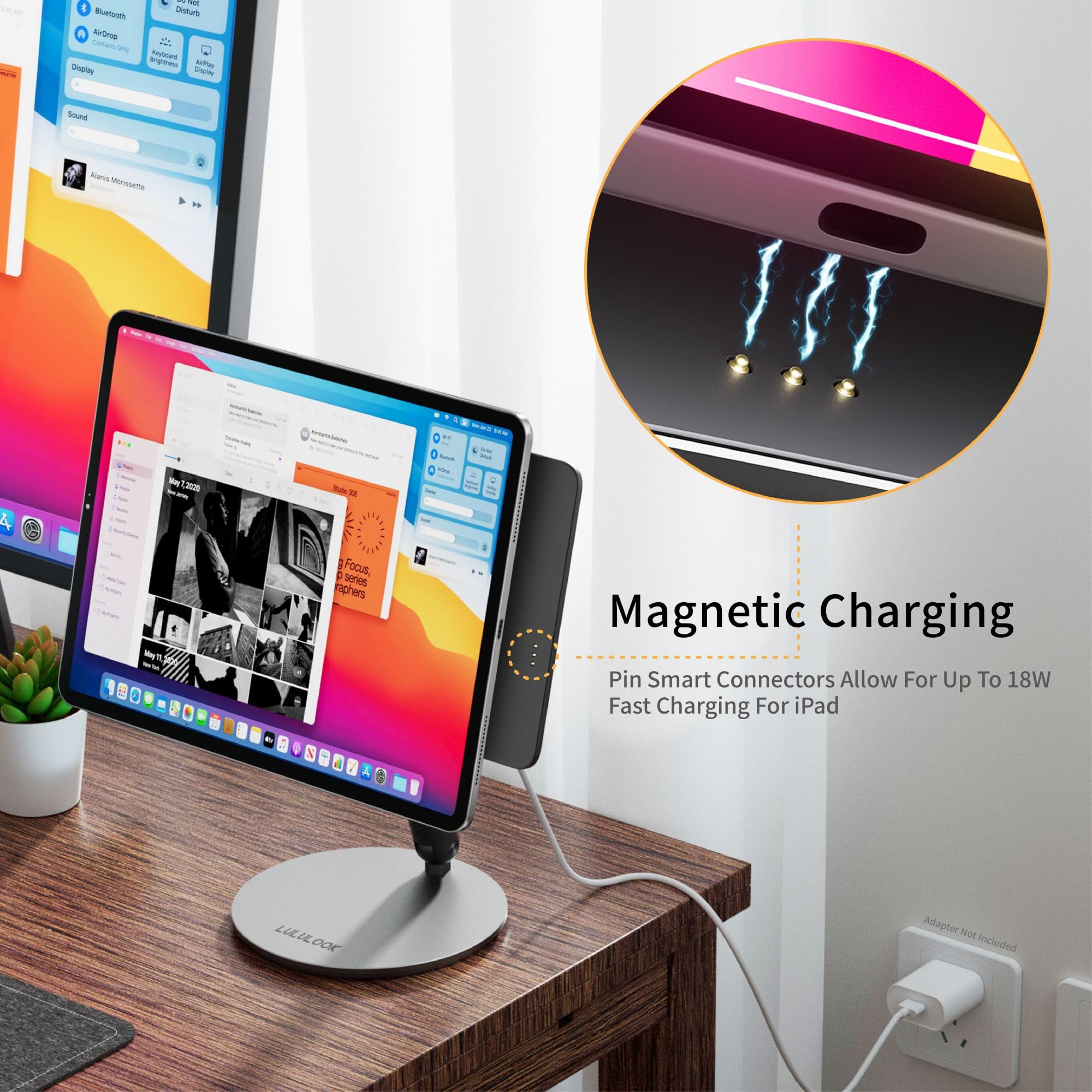 Lululook Magnetic Wireless Charging Stand For Ipad Pro 11 Inch M4 (2024) Only, 360� Rotating Base With Anti Slip Pad, Aluminium Alloy Foldable Ipad Pro Stand, Not Support Ipados 18.3 Beta1&2 Version.