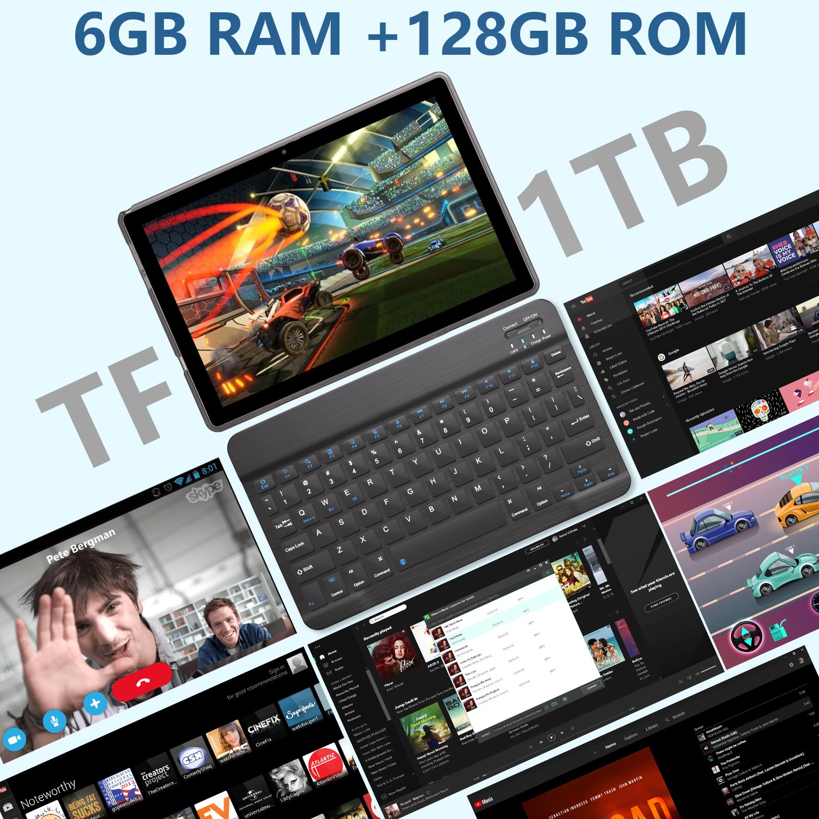 Tablet 2 In 1 6Gb+128Gb Android 11 Tablets, 10.1 Inch Tablet With Keyboard Mouse Case Stylus, 2.4G/5G Wifi 6, 1.8Ghz Computer Ta