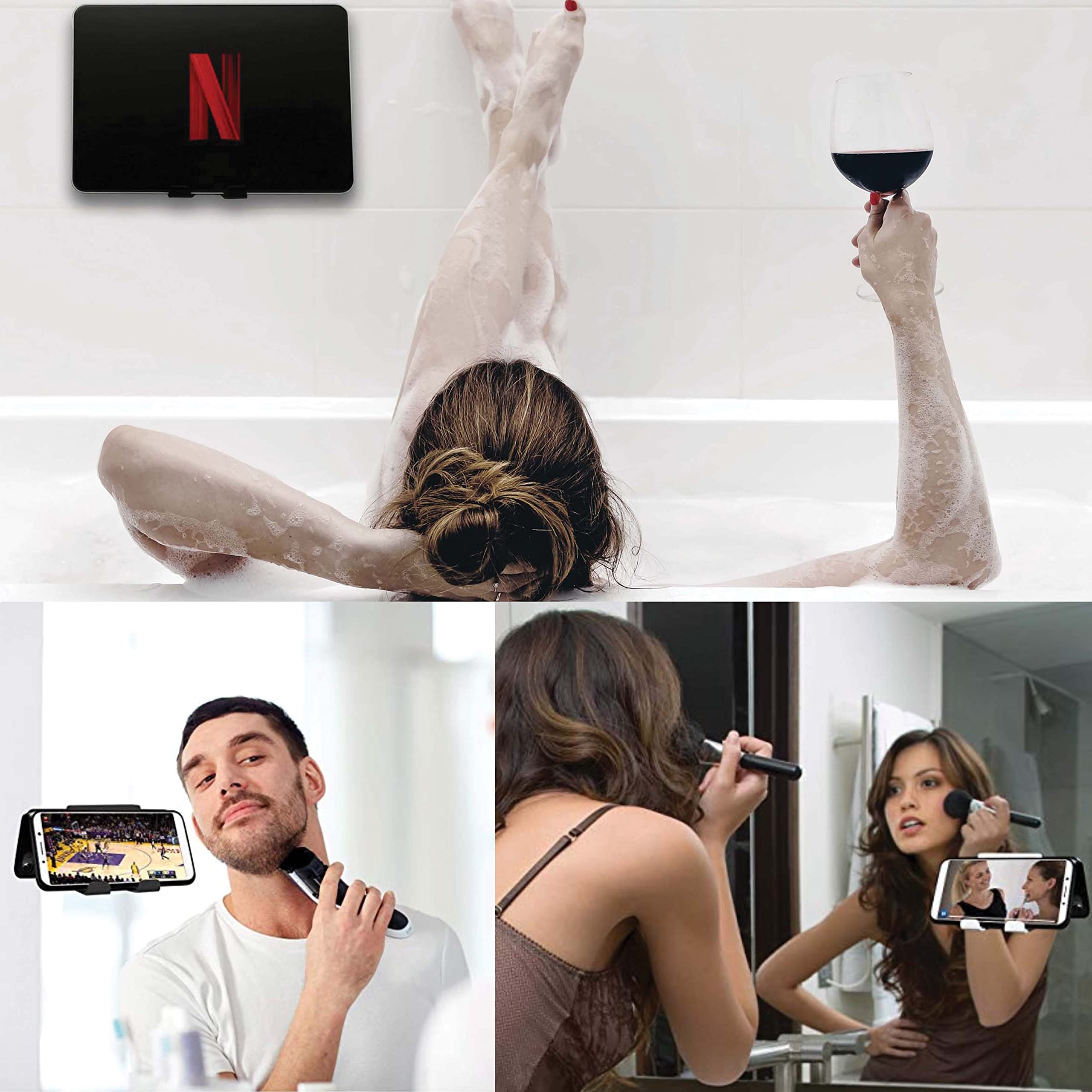 Airstik Cradle Glass Mount Phone Holder Reusable Tiktok Facetime Compatible With Iphone Ipad Cell Phone For Bathroom Kitchen Sho