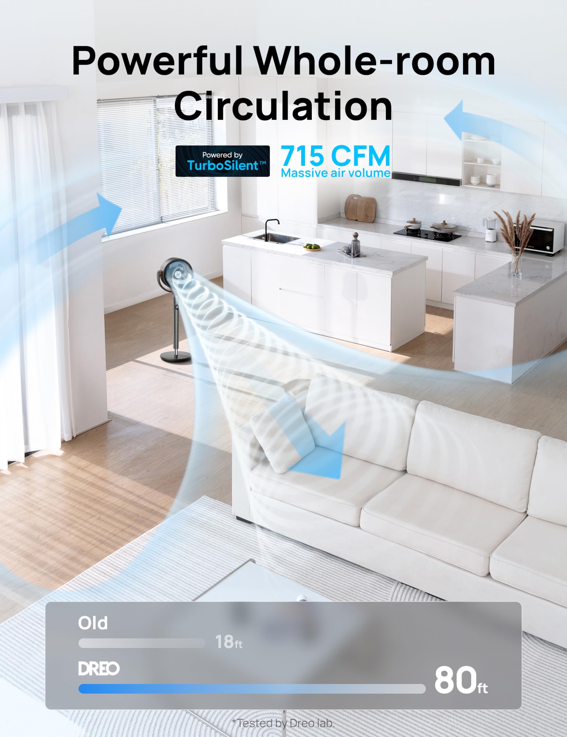 Dreo Fan For Bedroom, 120� Oscillating Standing Fan, Quiet Floor Fan With Dc Motor, 82Ft Pedestal Fan For Whole Room, 8 Speeds, 3 Modes, 20Db, 120� Manual Vertical, 35 40' Adjustable Height, 8H Timer