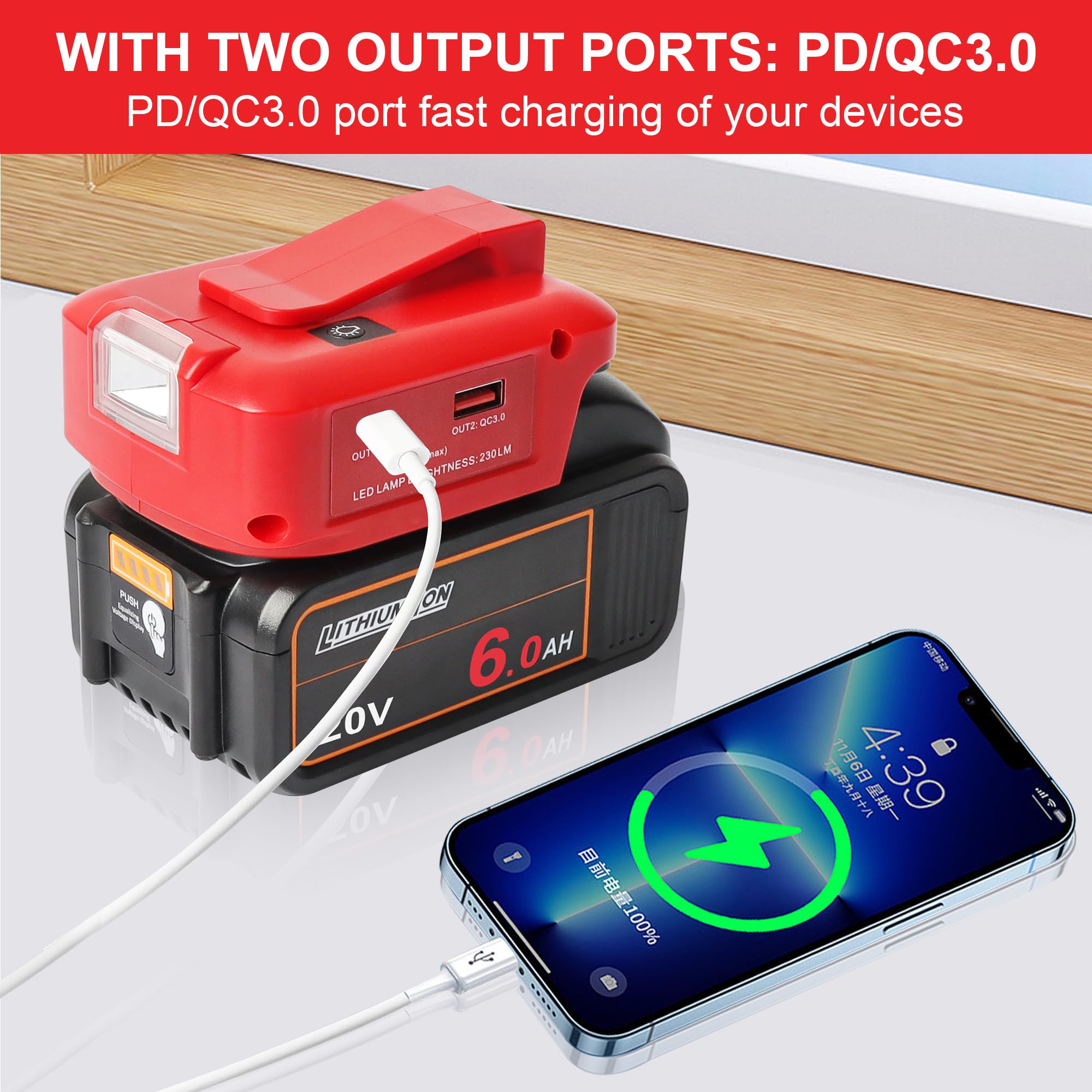 Xinriga Multi Functional Power Adapter Compatible With Dewalt And Milwaukee Batteries With Dual Usb Ports And 12V Dc Port Three