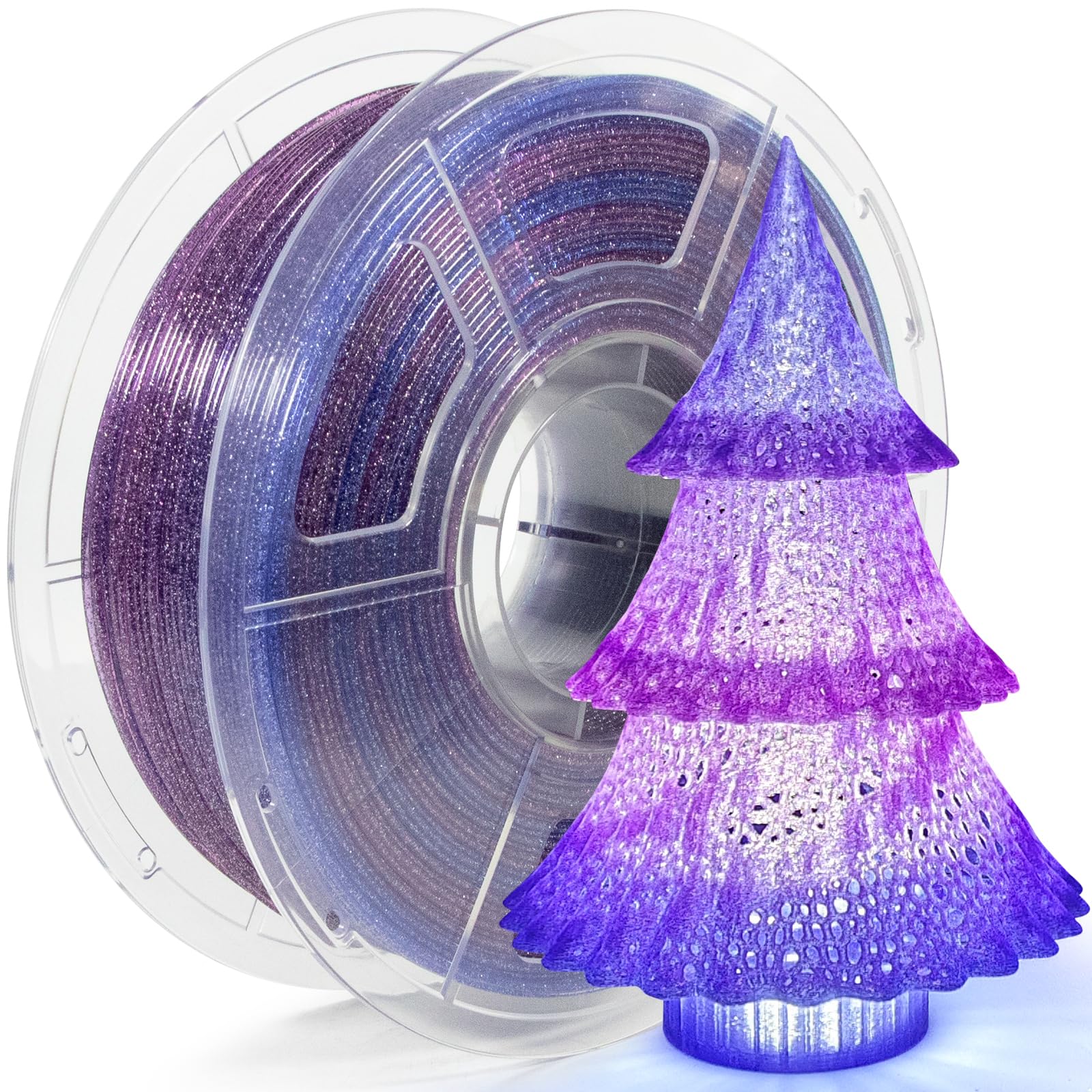 IEMAI Glitter PETG Filament 1.75mm 1kg, Dual Colour Gradient Blue to Purple Transparent 3D Printer Filament, Sparkle Crystal Cle