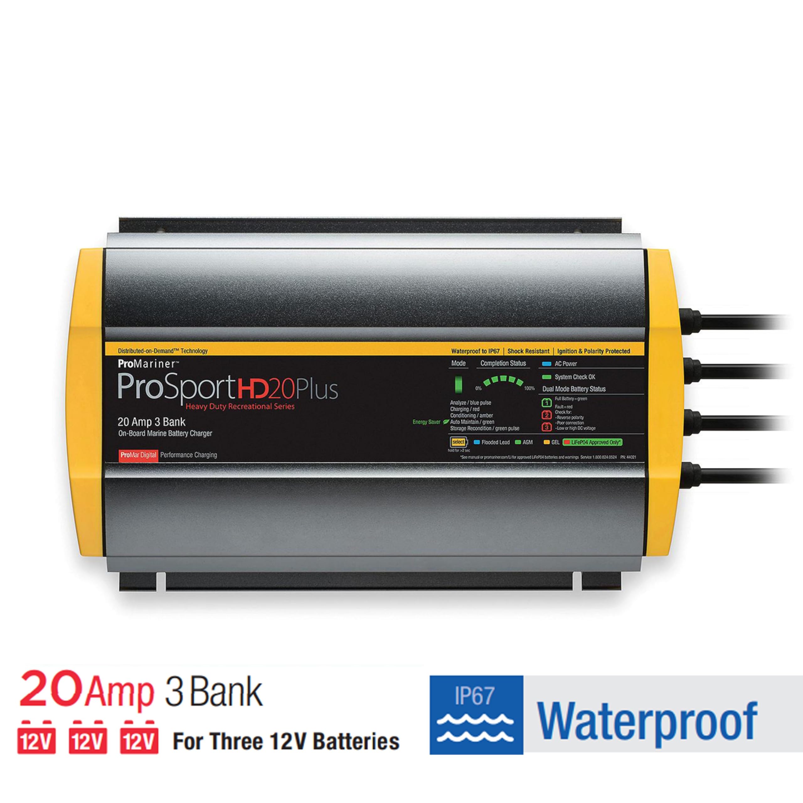 Promariner Prosport Hd 20 Amp Triple Bank Waterproof Marine Battery Charger, 44021