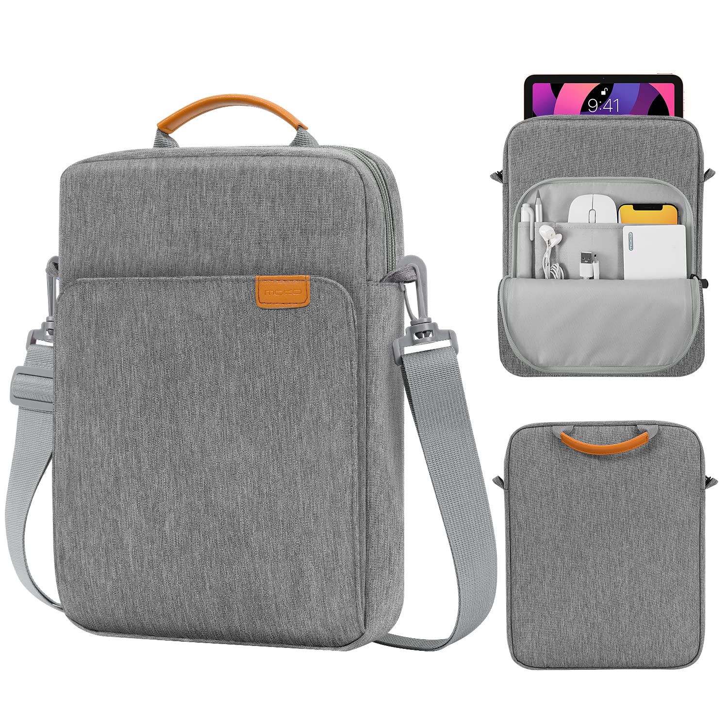 MoKo 9 11 Inch Tablet Sleeve Bag Handle Carrying Case with Shoulder Strap Fits New 11 inch iPad Pro M4/iPad Air M2, iPad 10th 10.9, iPad 9/8/7th 10.2, iPad Air 5/4th 10.9, Tab S8/S9 11, Dark Gray