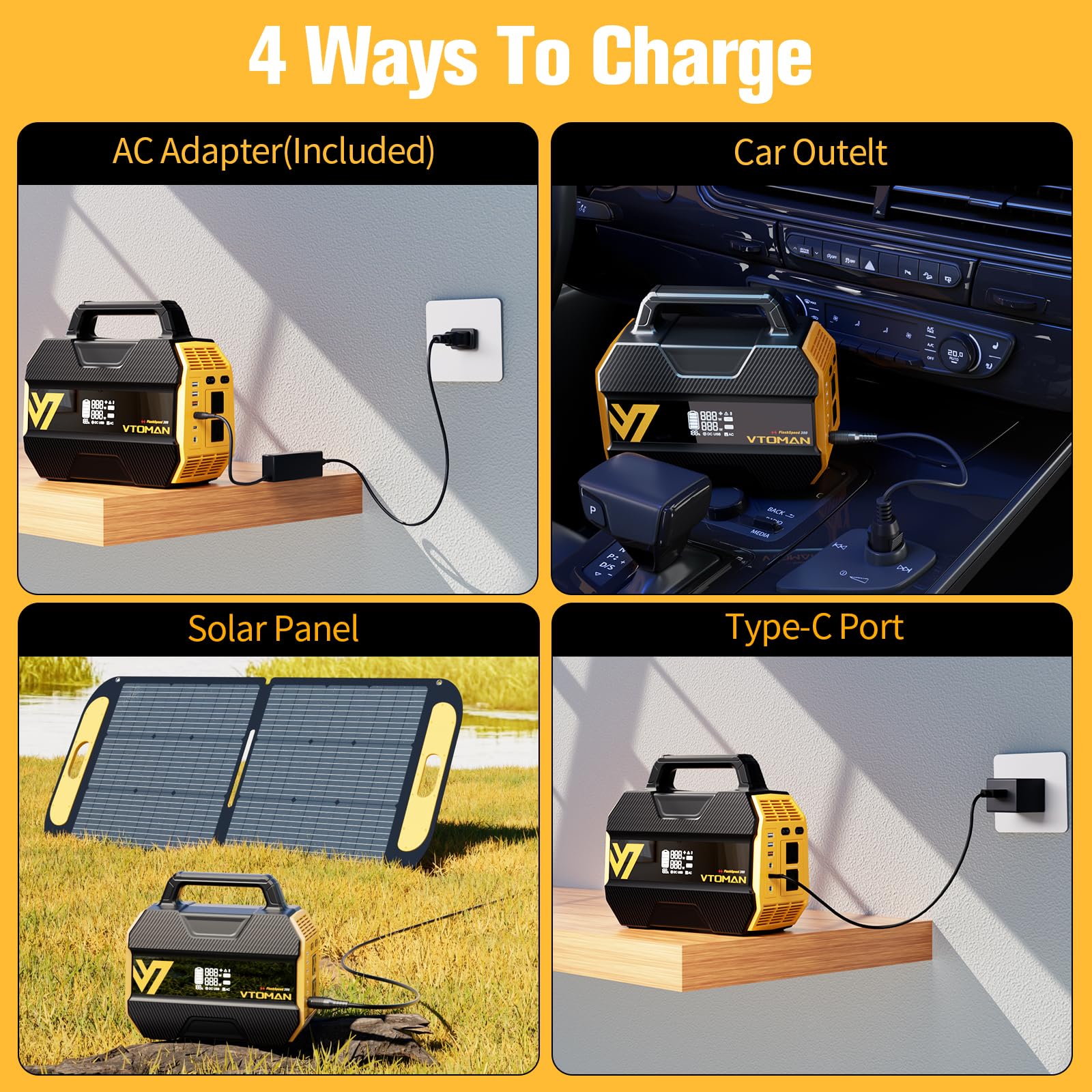 Vtoman Flashspeed 300 Portable Power Station, Only 7.4Lbs With 7 Outlets, 230Wh Lifepo4 Generator With Up To 600W Ac Outlet, 12V