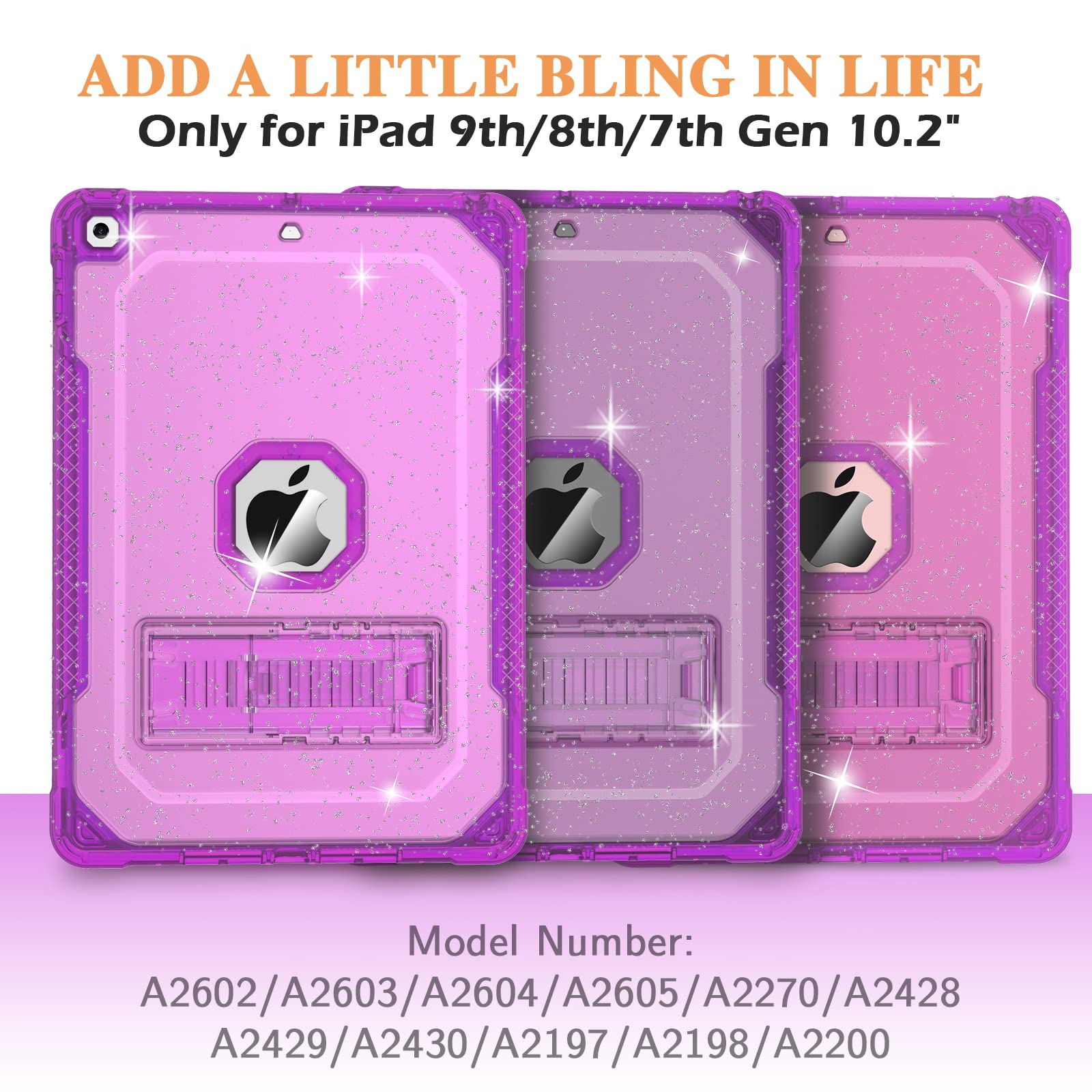 Zonefoker Case For Ipad 9Th Generation Case, For Ipad 8Th/7Th Gen 10.2 Inch Case 2021/2020/2019, Clear Glitter Dual Layer Slim S