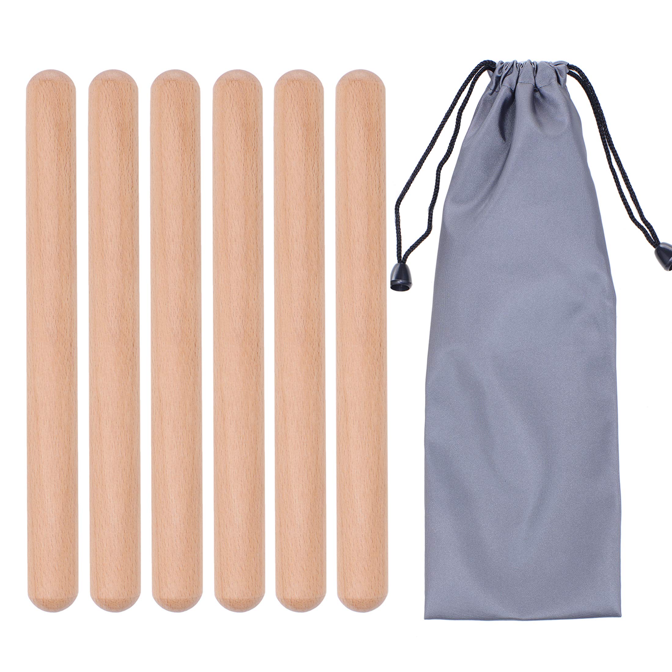 3 Pairs Wood Claves Percussion Instrument, Classic Hardwood Musical Rhythm Sticks With A Carry Bag, 8 Inch Long