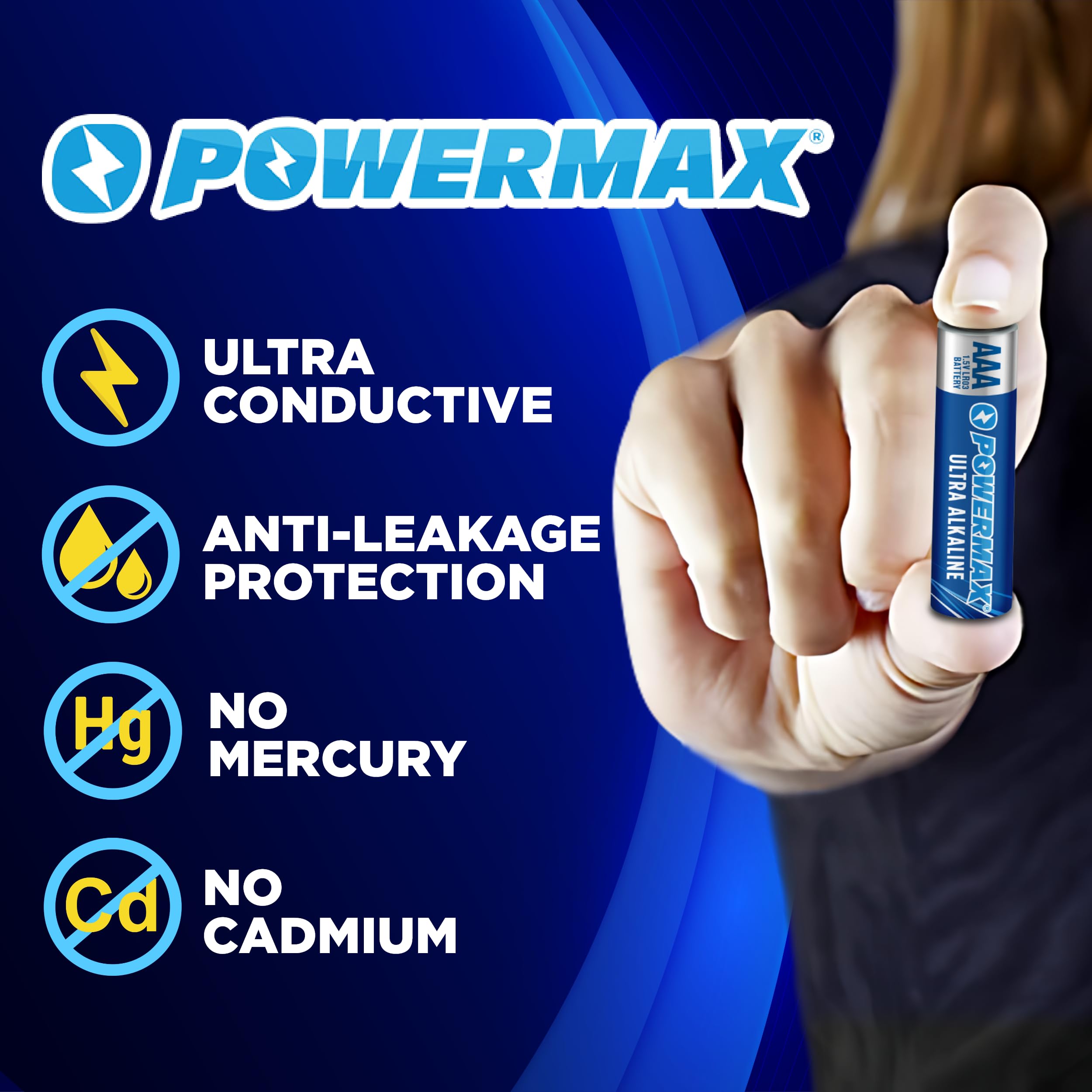 Powermax 60 Count Triple Aaa Batteries, Ultra Long Lasting Alkaline Battery, 10 Year Shelf Life, Reclosable Packaging