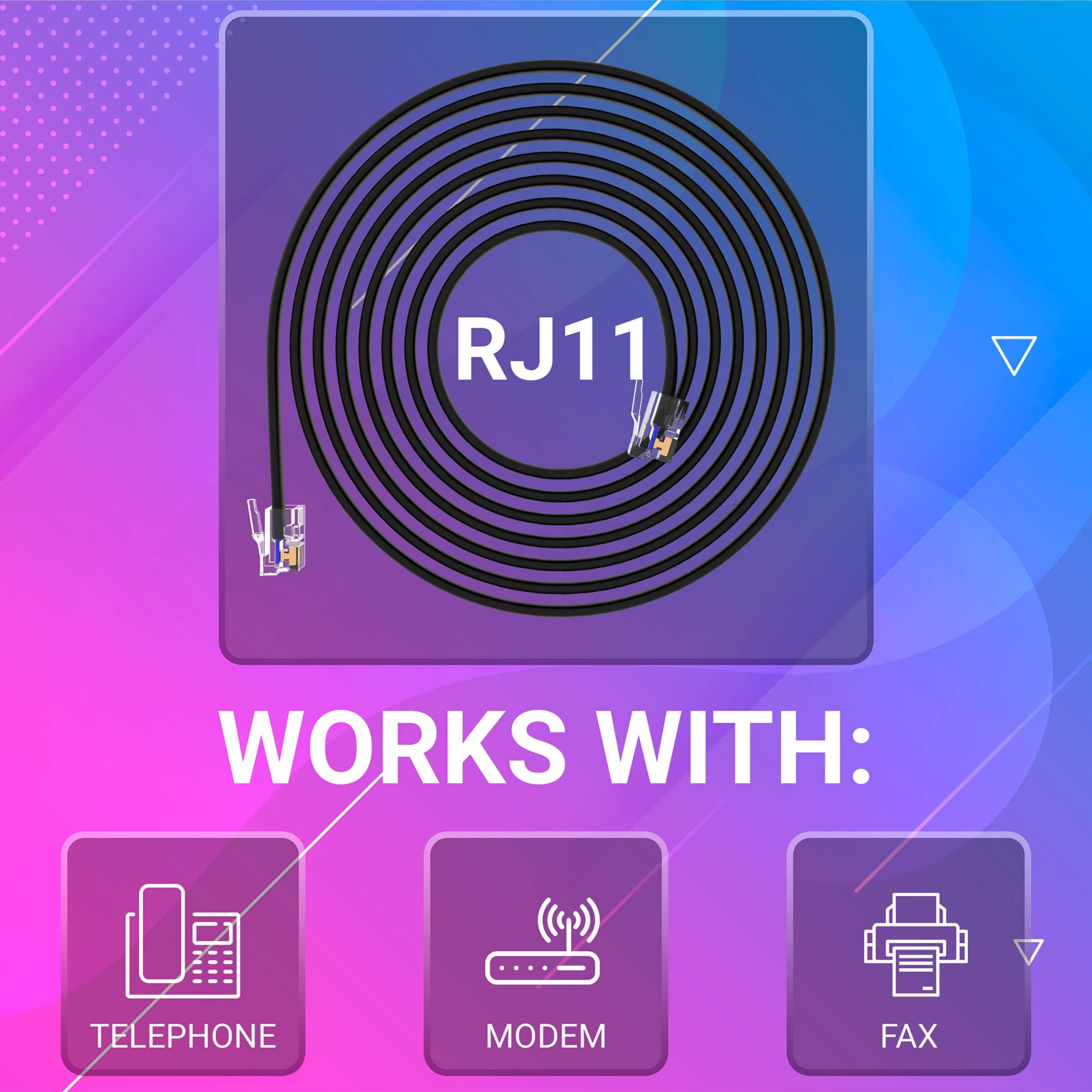 G Plug 15Ft Rj11 Cable Phone Cord For Landline & Telephone Cord For Rj11 To Rj11 Devices   Smooth, Clear Connections & Optimum Q