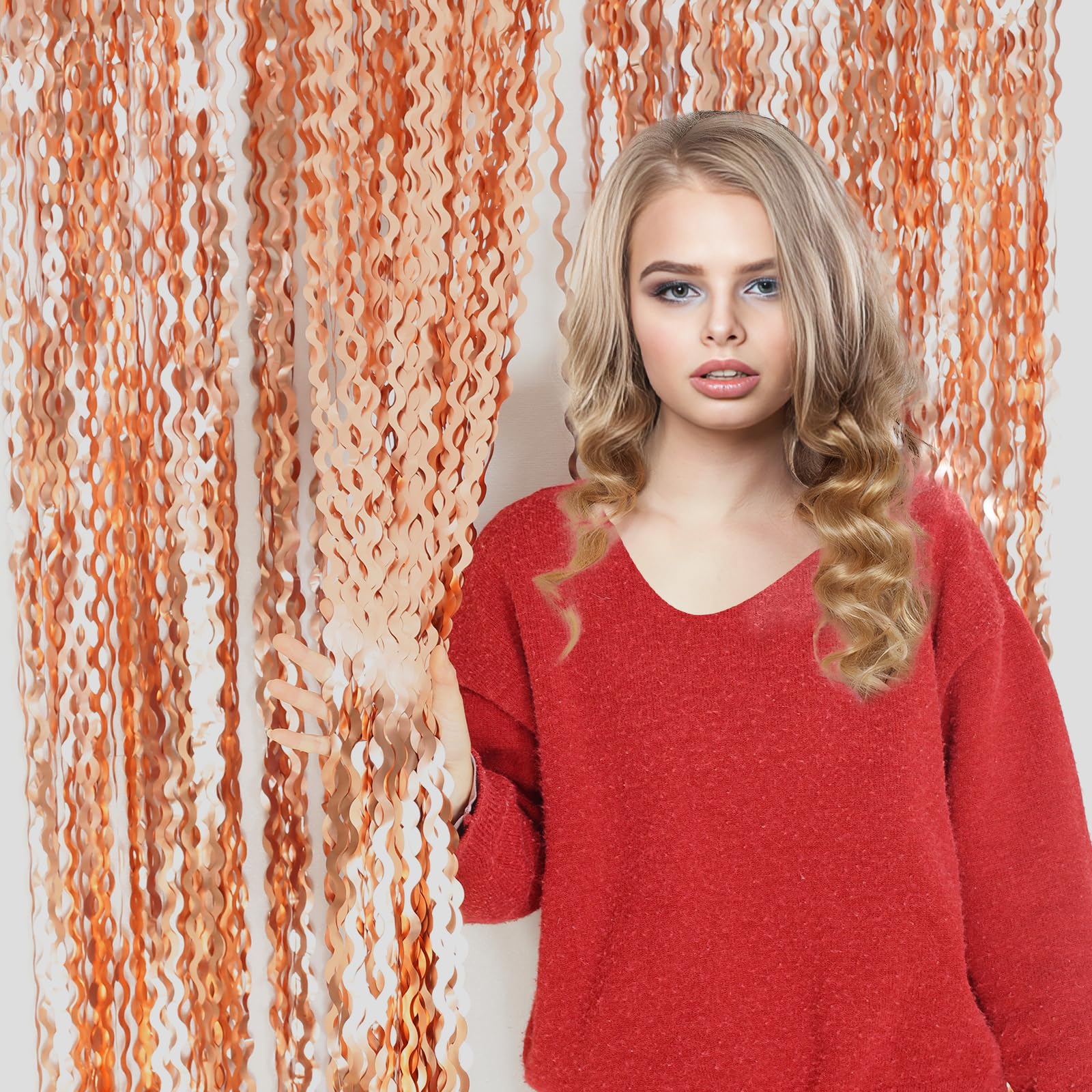 4 Pack Rose Gold Backdrop Birthday Decorations   3.3X6.6Ft Wavy Tinsel Foil Backdrop Party Streamer Party Supplies Background |