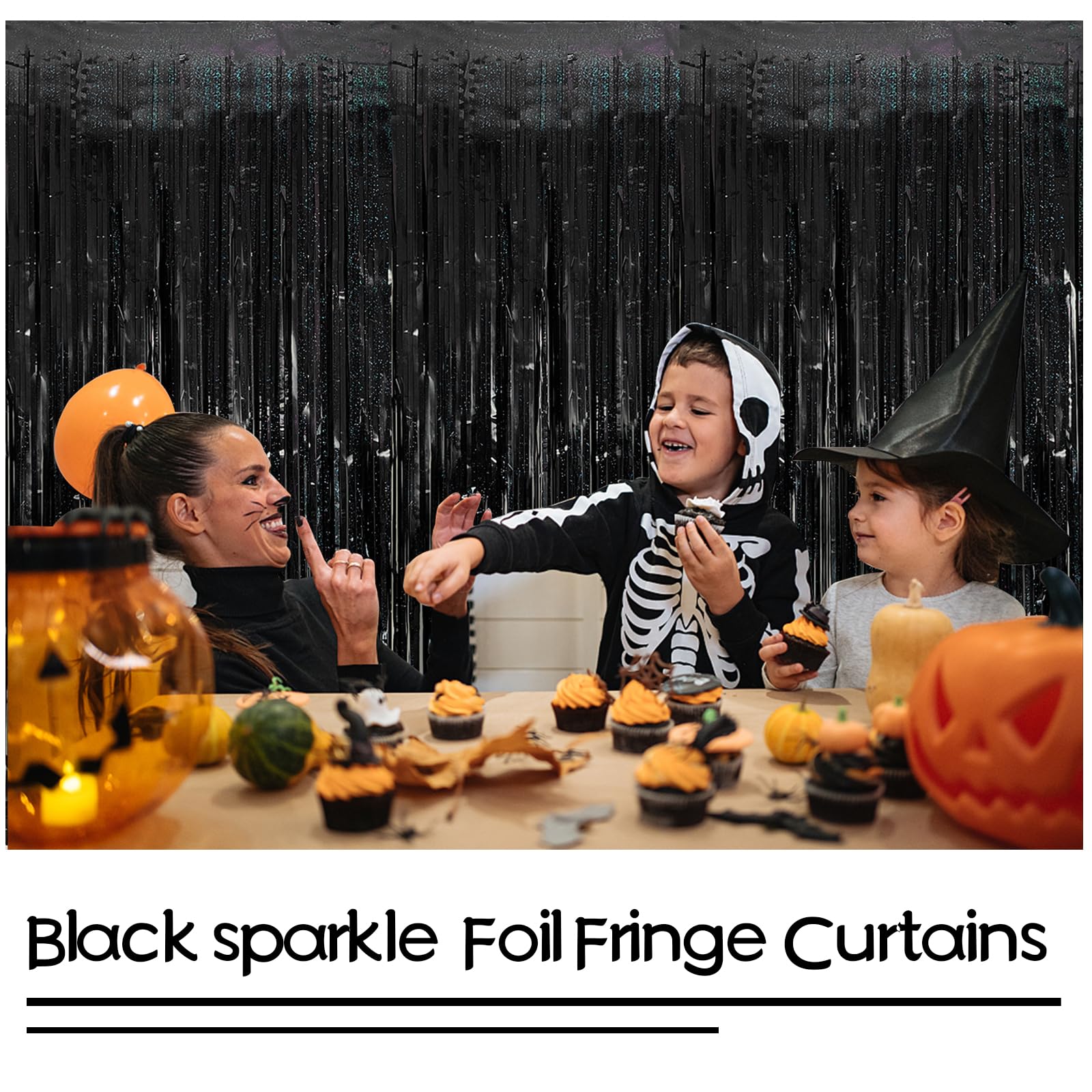 Tinsel Curtain Party Backdrop Black Birthday Party Decorations 2 Packs Glitter Foil Fringe Curtain Party Decor Streamers Photo B