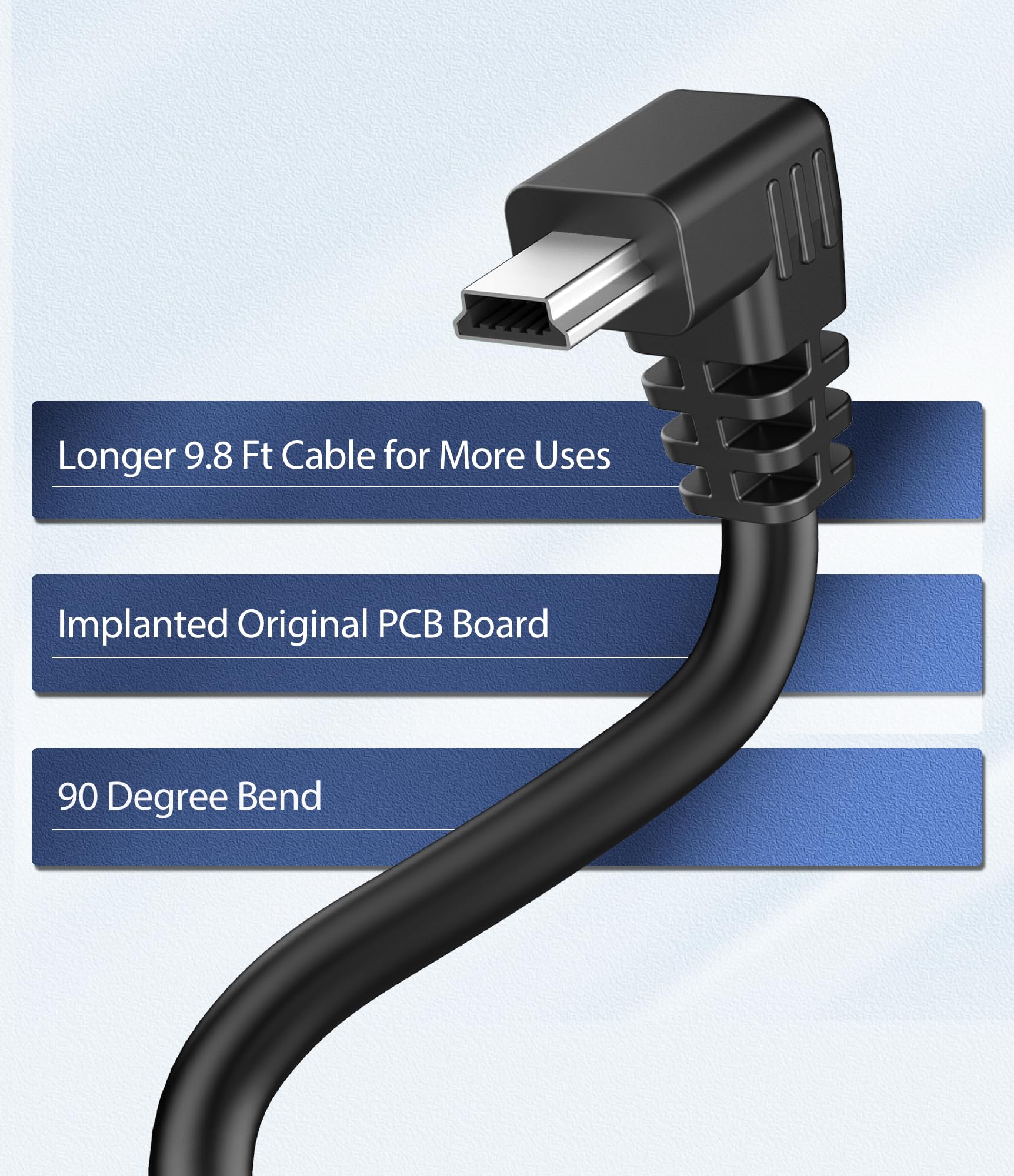 Pixelman Charging Cable For Garmin Gps,(Mini Usb 9.8Ft) Shielding 90 Degree Charger Cable Specifically Designed For Garmin Gps Replacement Power Cord Car Charger For Garmin Nuvi,Zumo Xt,Drivesmart 65