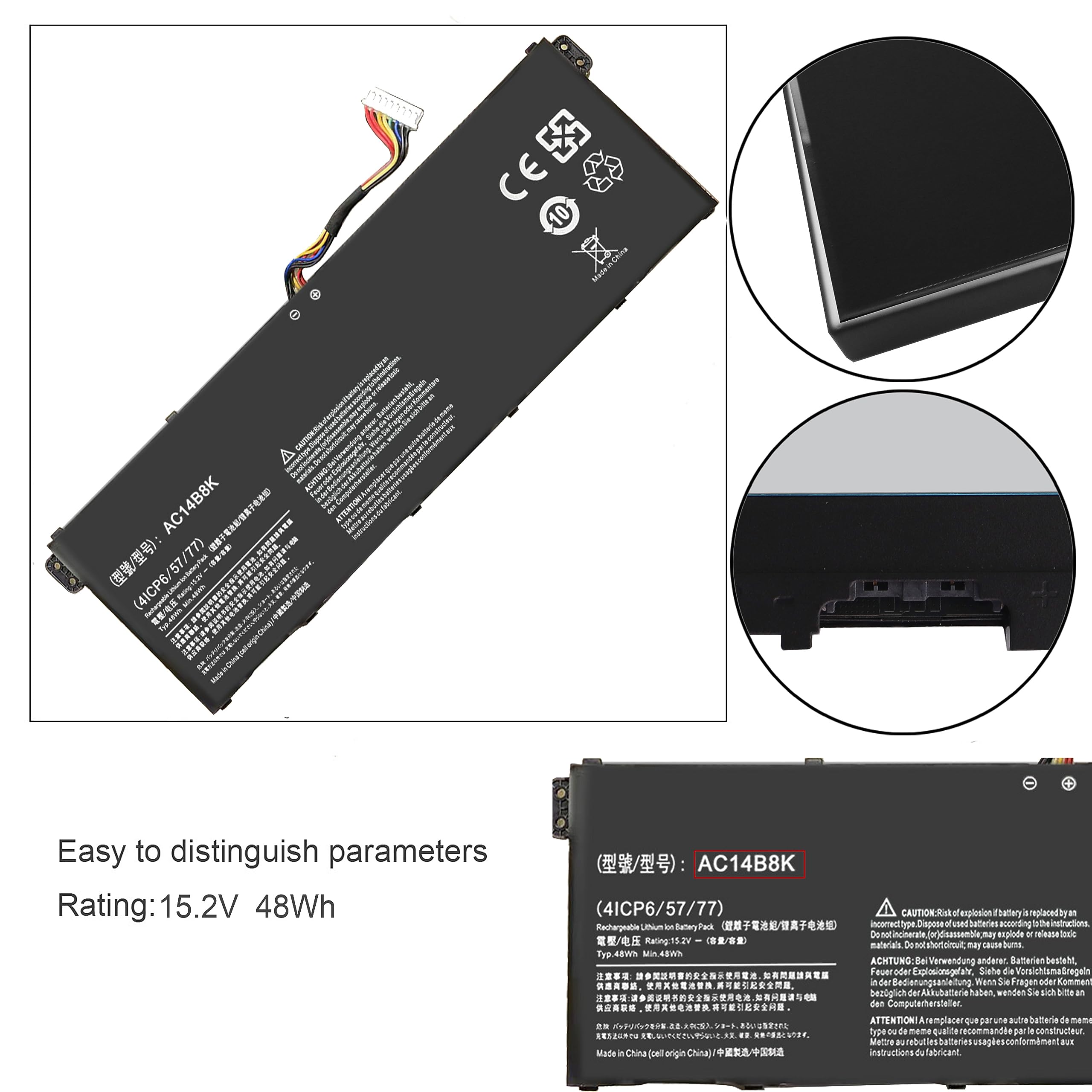 Gomarty Ac14B8K Battery For Acer Nitro 5 An515 51 An515 52 An515 53 Aspire V3 371 V3 111 Es1 111 Es1 512 R3 131T R5 471T R7 371T