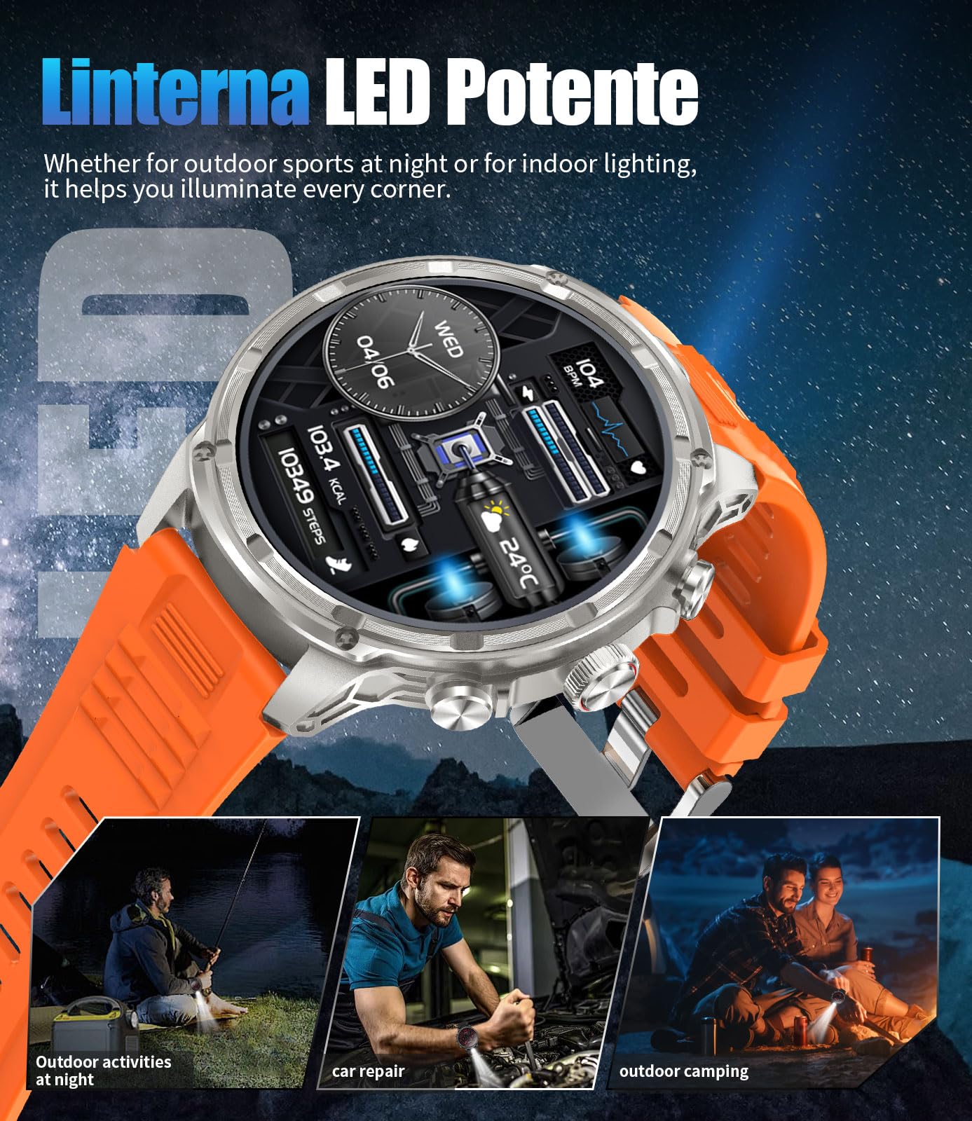 Lige Military Smart Watch For Men With 80-Days Standby(710Mah)/Flashlight/50M Waterproof/1.85 '' Hd Large Screen,100+ Sports Fit