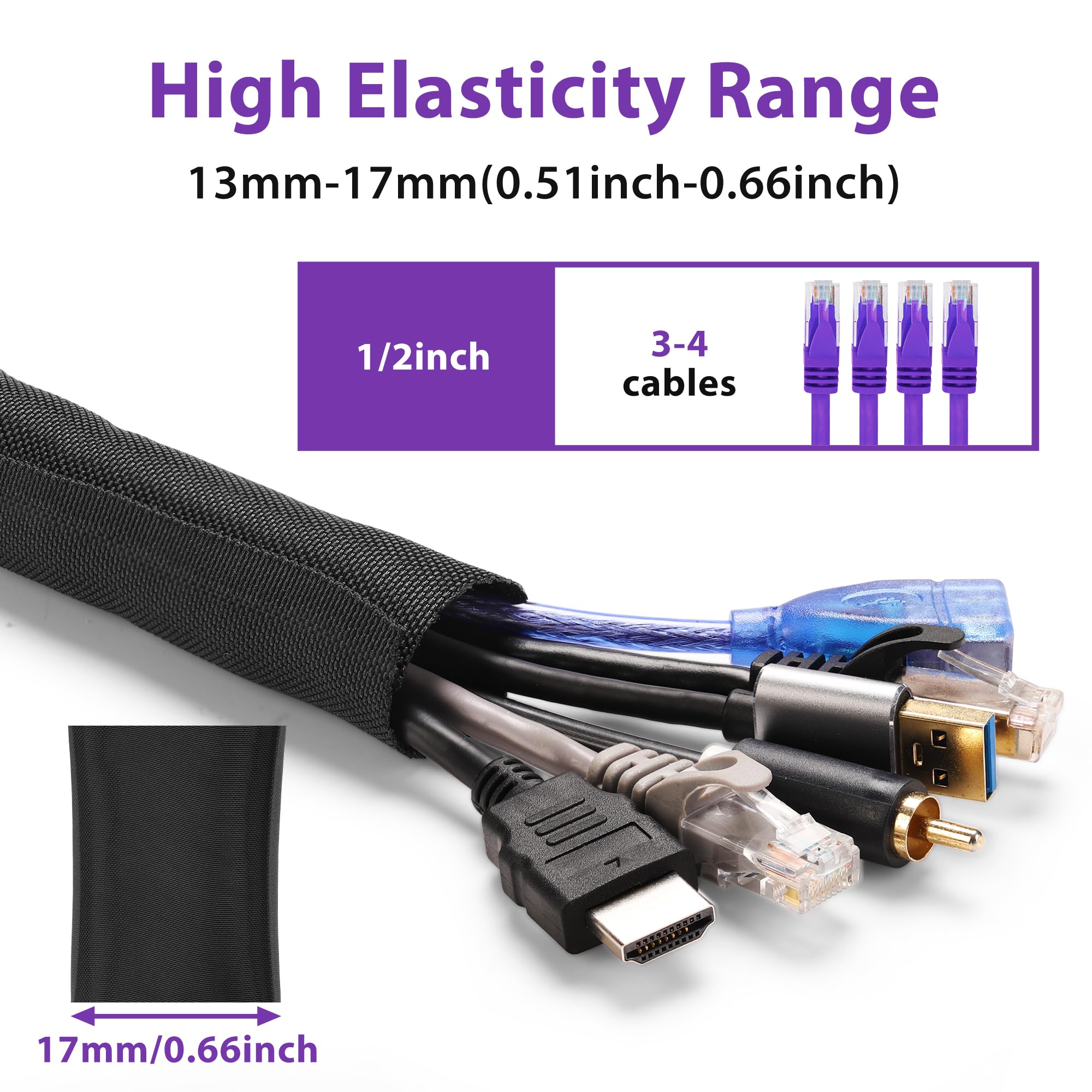 Cord Protectors From Pets No Chew 8.2Ft 1/2Inch, Yclyc Spilt Wire Protector Tubing Cable Sleeve, Black Cord Wrap Cable Organizer