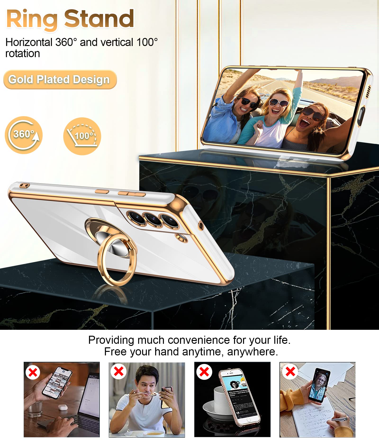 Leyi For Samsung Galaxy S21 Fe 5G Case With Tempered Glass Screen Protector [2 Pack] 360    Rotatable Ring Holder Magnetic Kicks