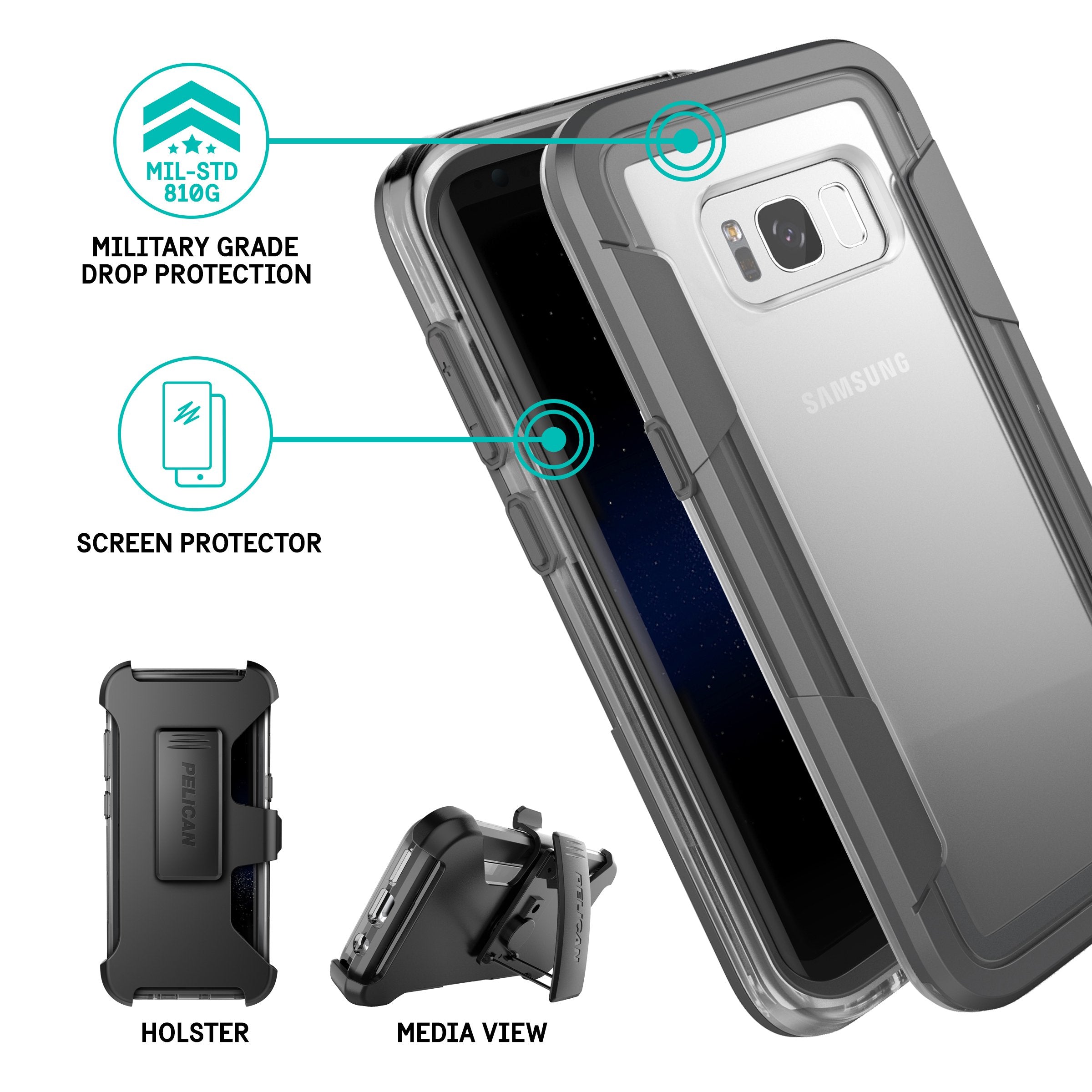 Pelican Voyager Samsung Galaxy S8+ Case   Clear/Grey