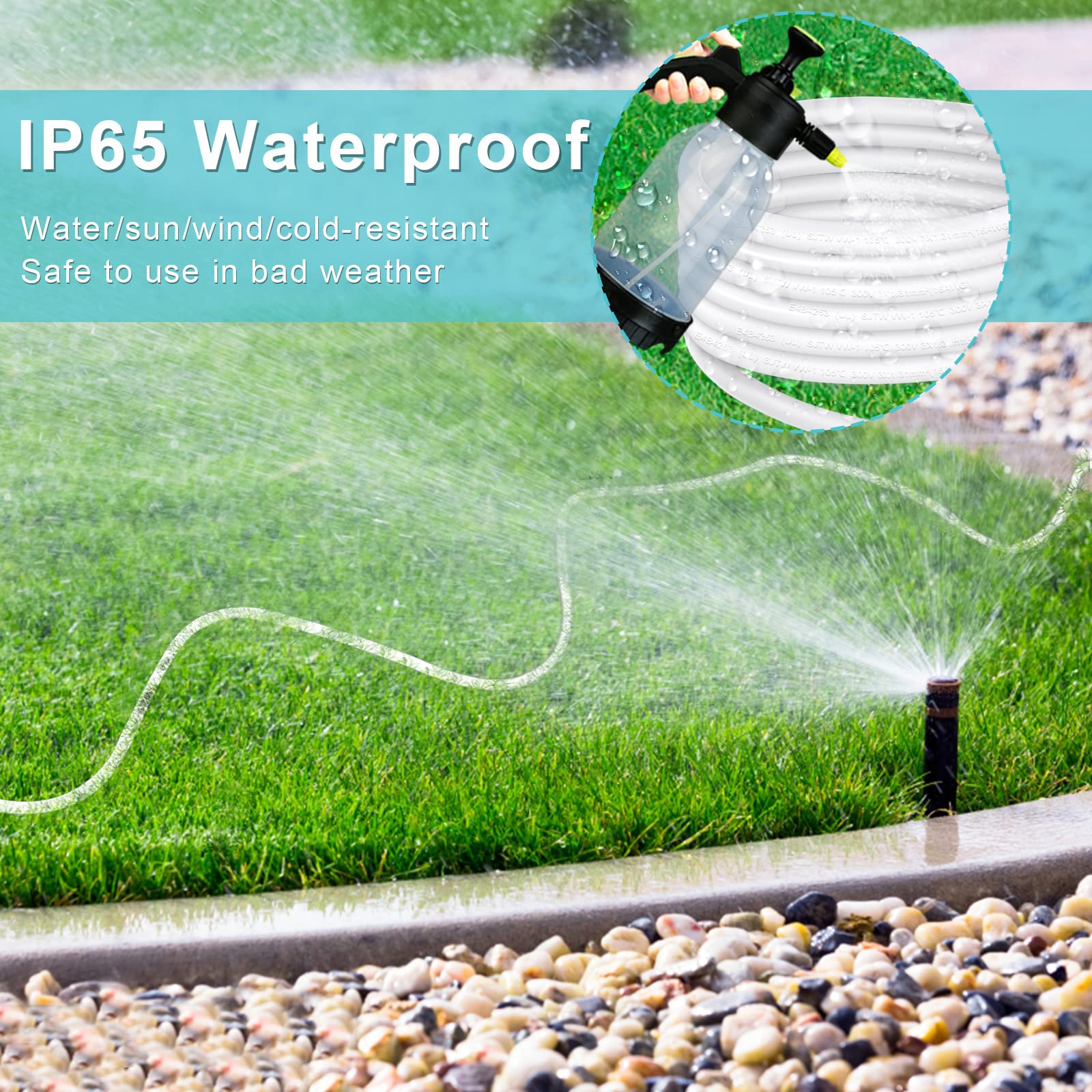 10Ft Outdoor Weatherproof Power Extension Cord   White Low Profile Flat Plug 3Prong Extension Cord, Sjtw 16Gauge Heavy Duty Weat