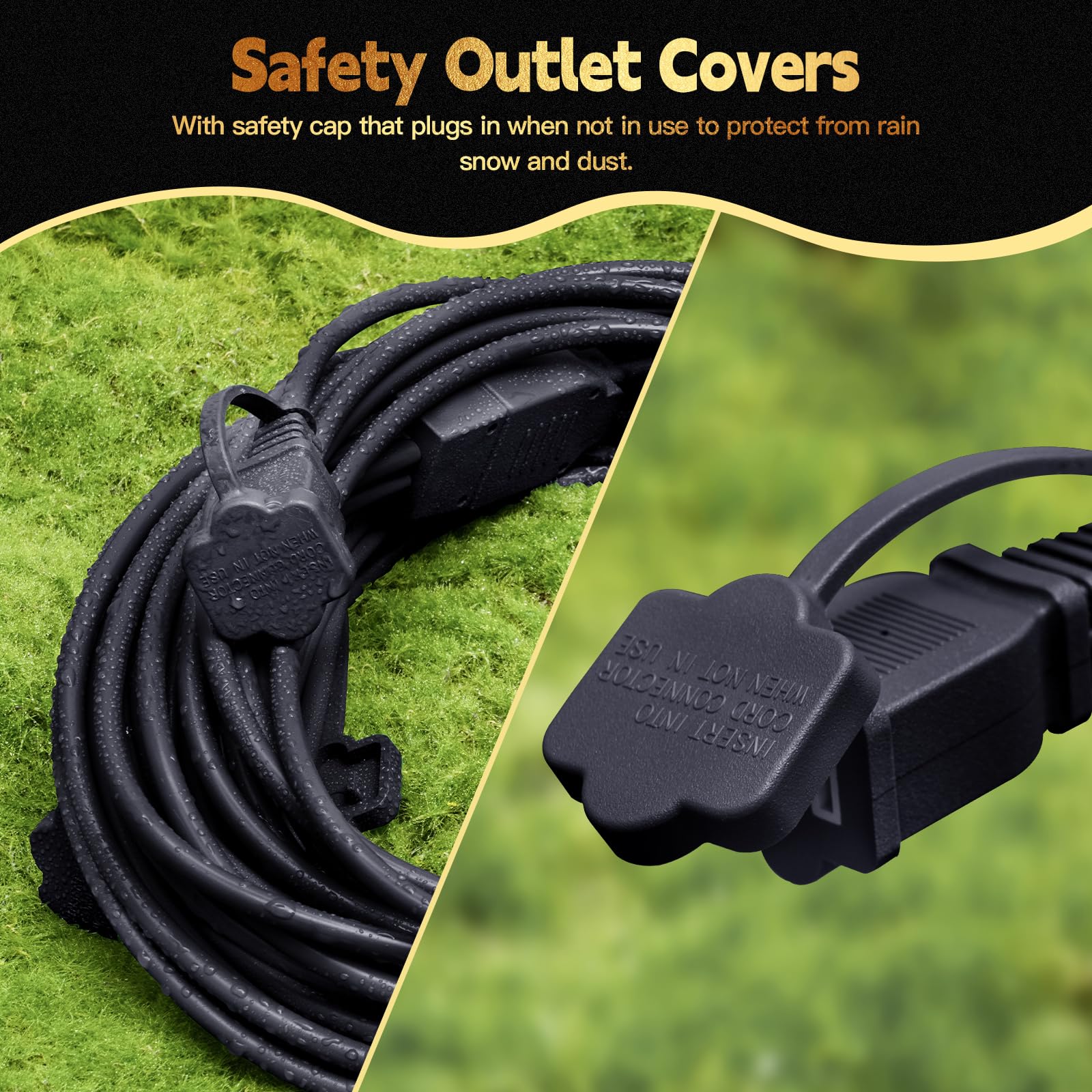 40Ft Outdoor Extension Extension Cord For Halloween Christmas Inflatables With Multiple Outlets Black Electrical Cord With Multi