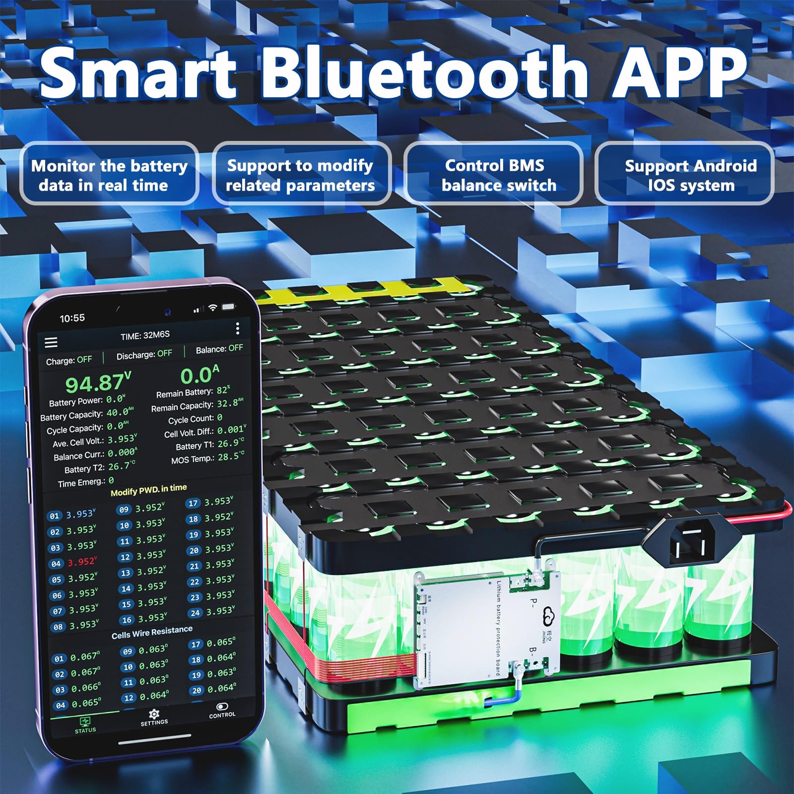 Jkbms Smart Bms With Heat Can Rs485 4S 8S 12V 24V 200A 2A Active Balance Bms With Bluetooth Battery Protection Board For Lifepo4