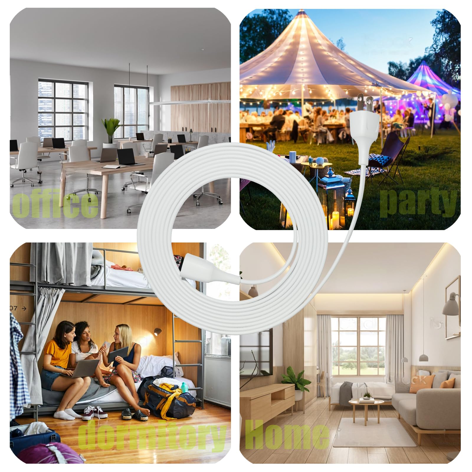 Jplenty White Extension Cord 6Ft Extension Cords Thin 2 Prong For Indoor Use Outdoor Use With Single Plug  Ideal For Christmas L