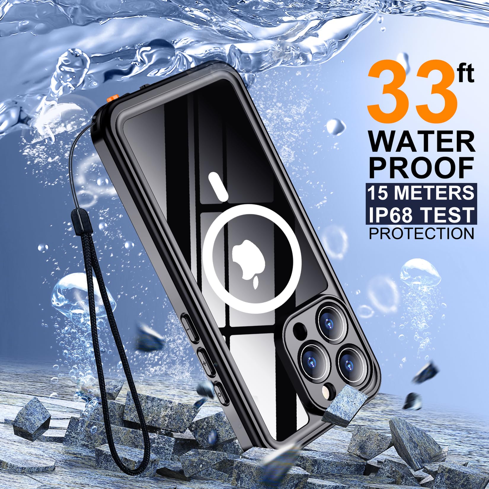 Temdan Magnetic For Iphone 15 Pro Case Waterproof,Built In Screen Protector[Ip68 Underwater][15Ft Military Dropproof][Dustproof]