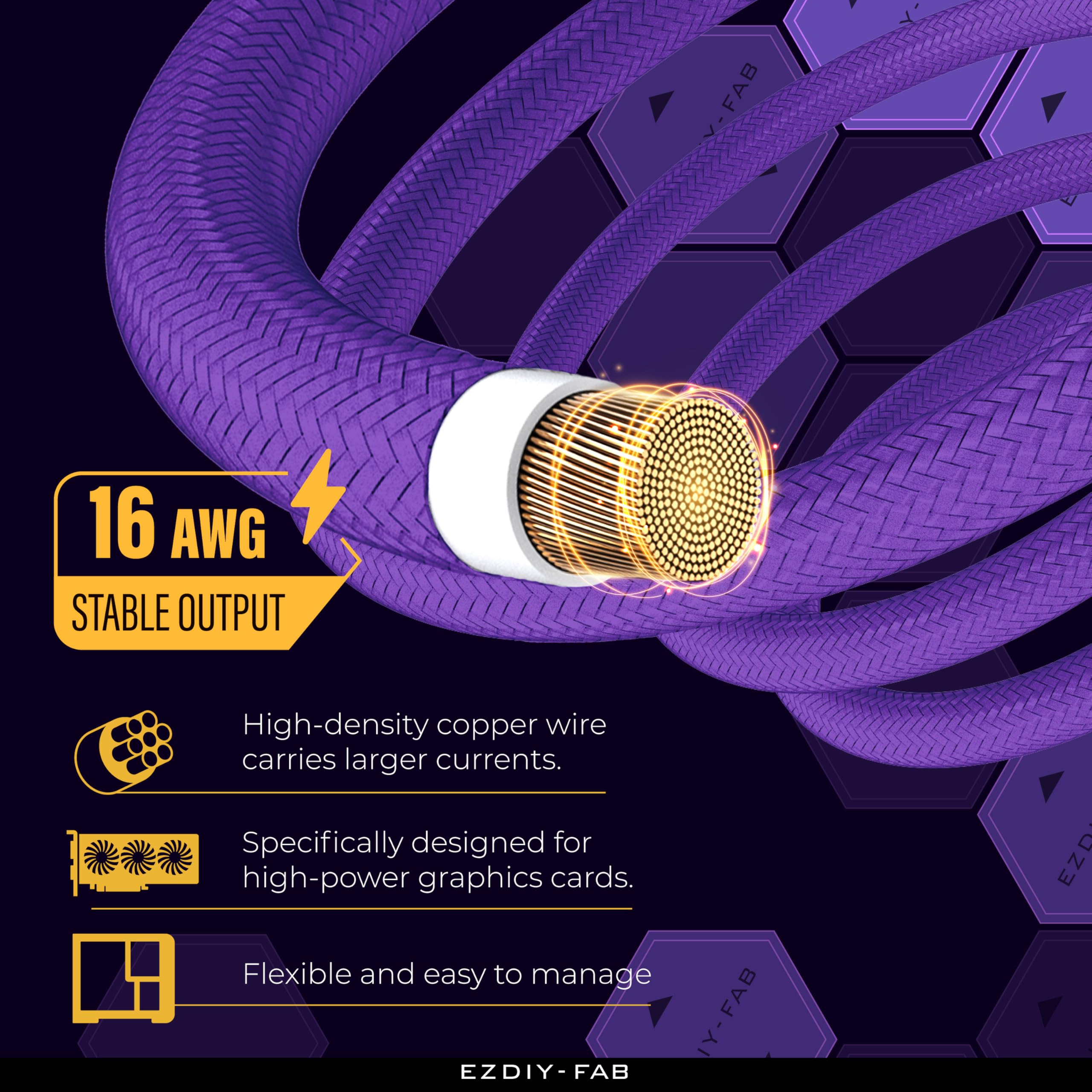 Ezdiy Fab Gpu Power Sleeved Cable Extension, 16Pin(12+4) 12Vhpwr Pcie 5.0 Connector Male To Female For Rtx4070Ti Super, 4080 Sup