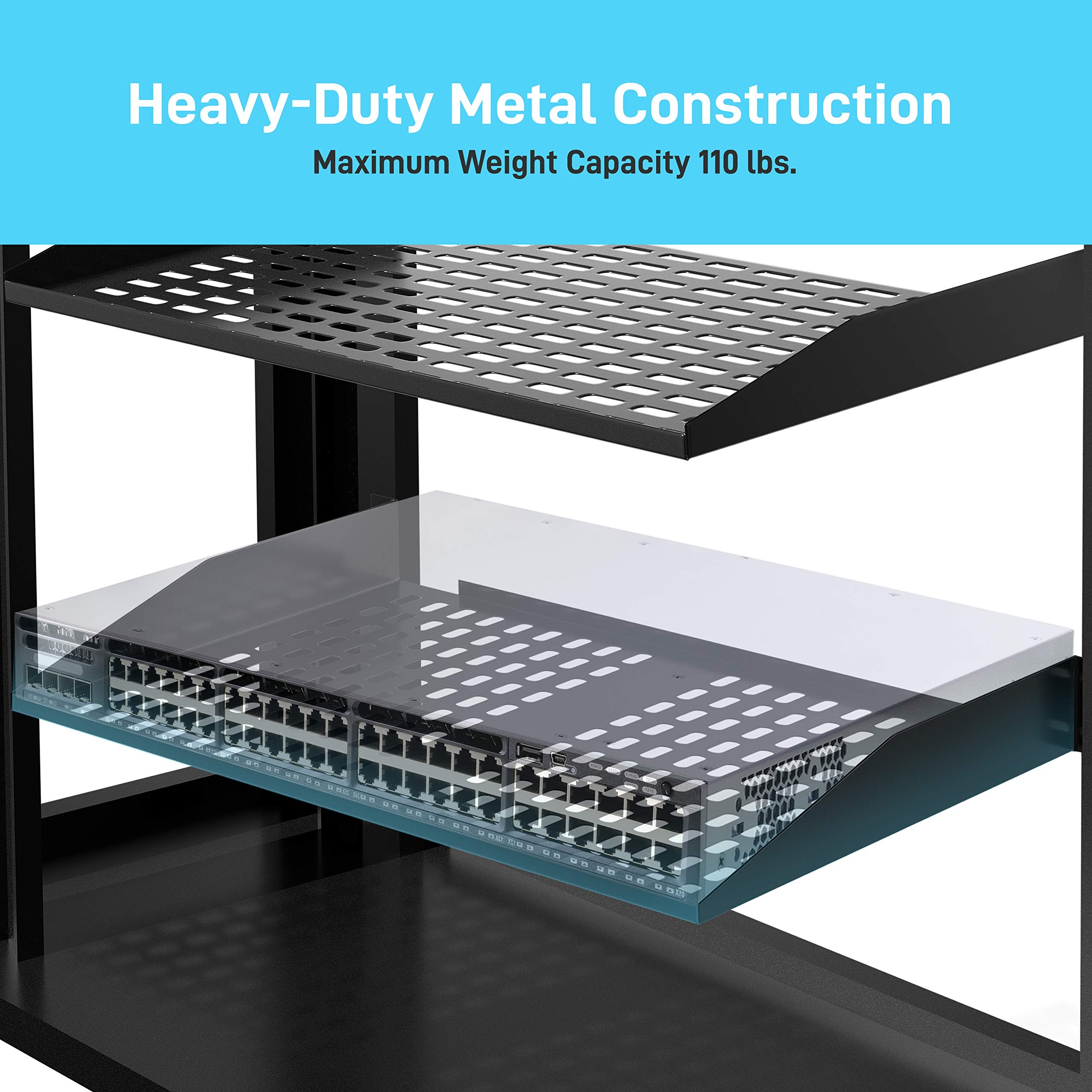 Pyle 19 Inch 2U Server, Vented Shelves For Good Air Circulation, Cantilever, Wall Rack, Universal Device, Cabinet Shelf, Compute