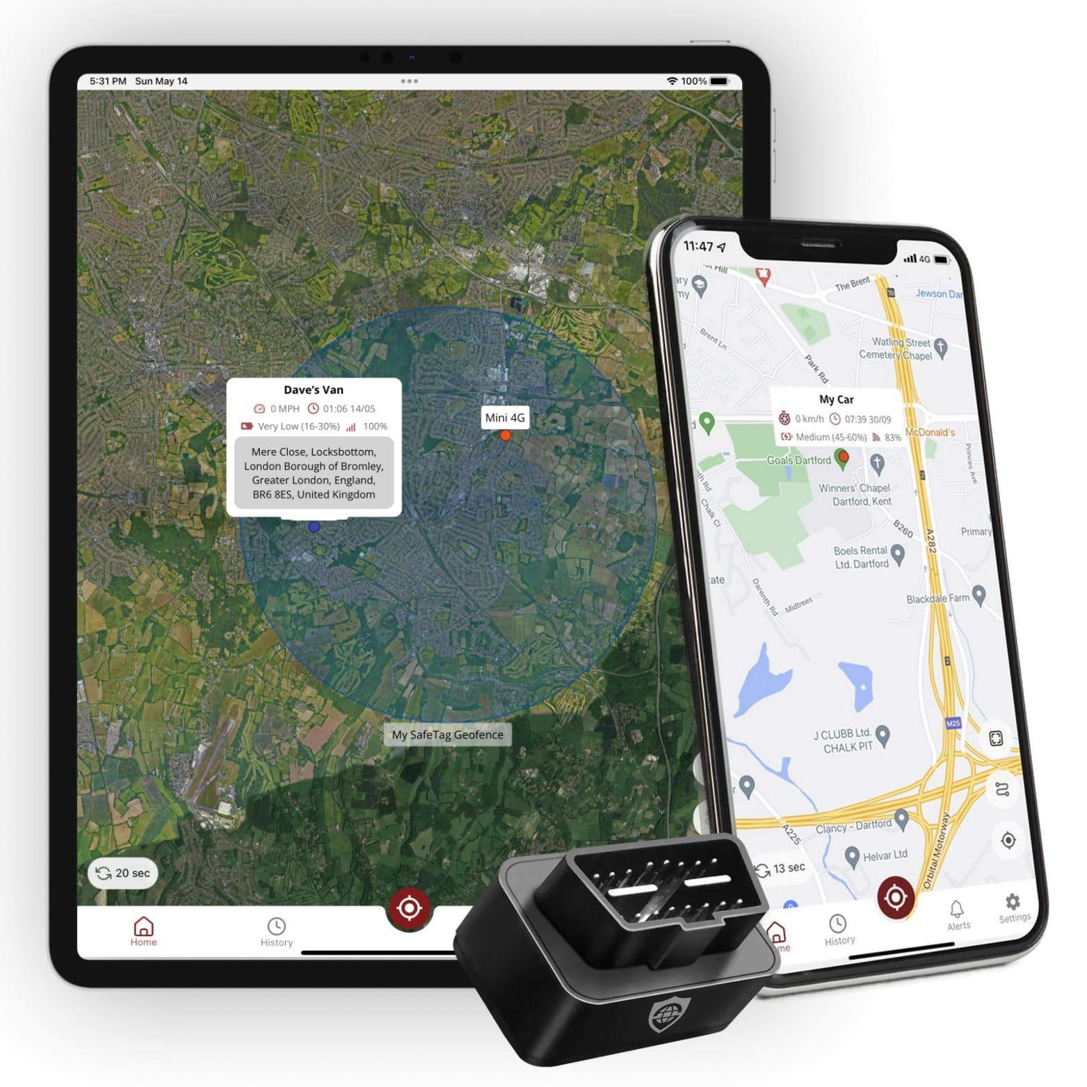 Safetag Plug   4G Lte Car Gps Tracker, Vehicle Location Every 10 30 Seconds, Multiple Geofences, Route Playback, Monitor Speed, 