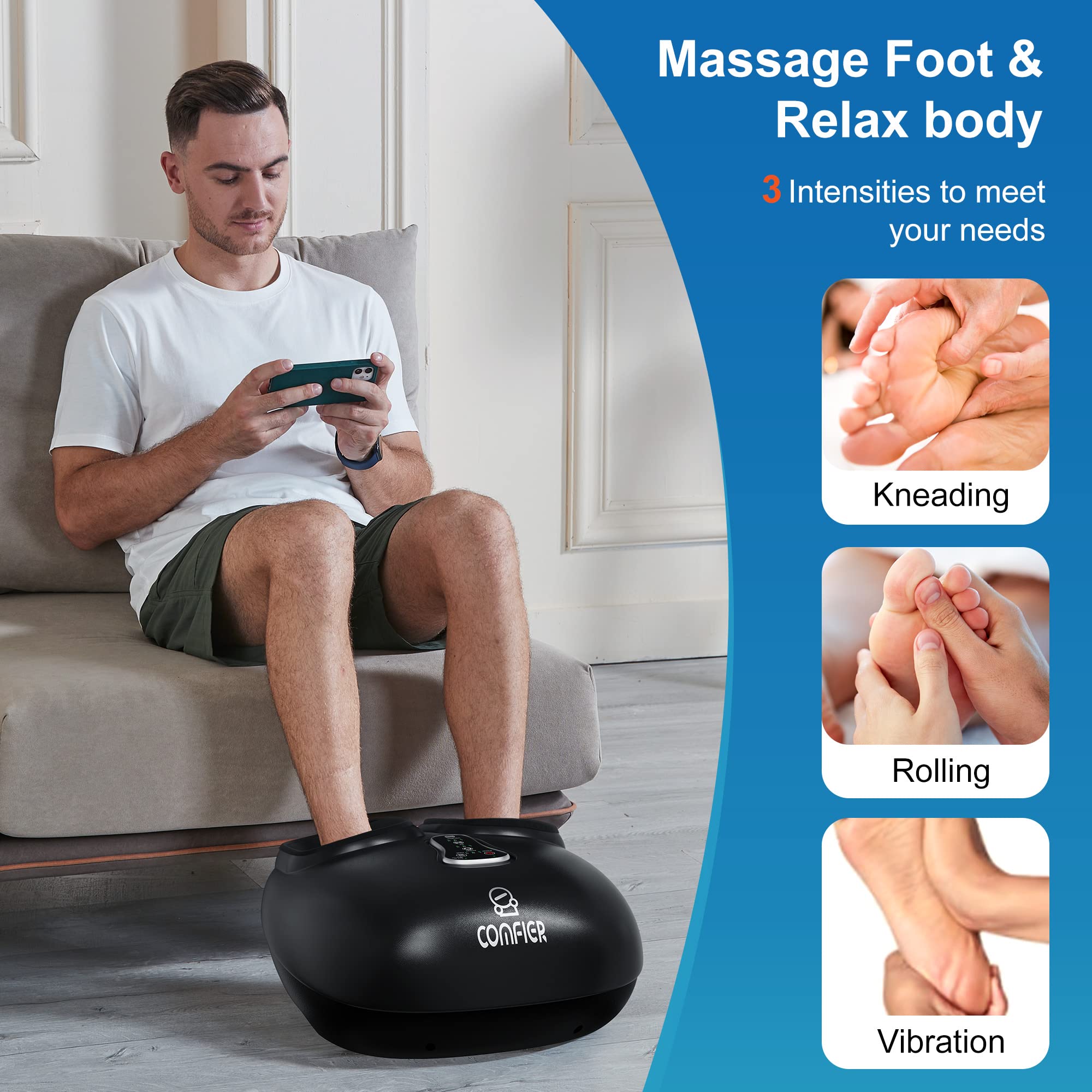 Comfier Shiatsu Foot Massager With Heat, Vibration,Rolling Compression Feet Massager Machine For Plantar Fasciitis,Neuropathy Pa