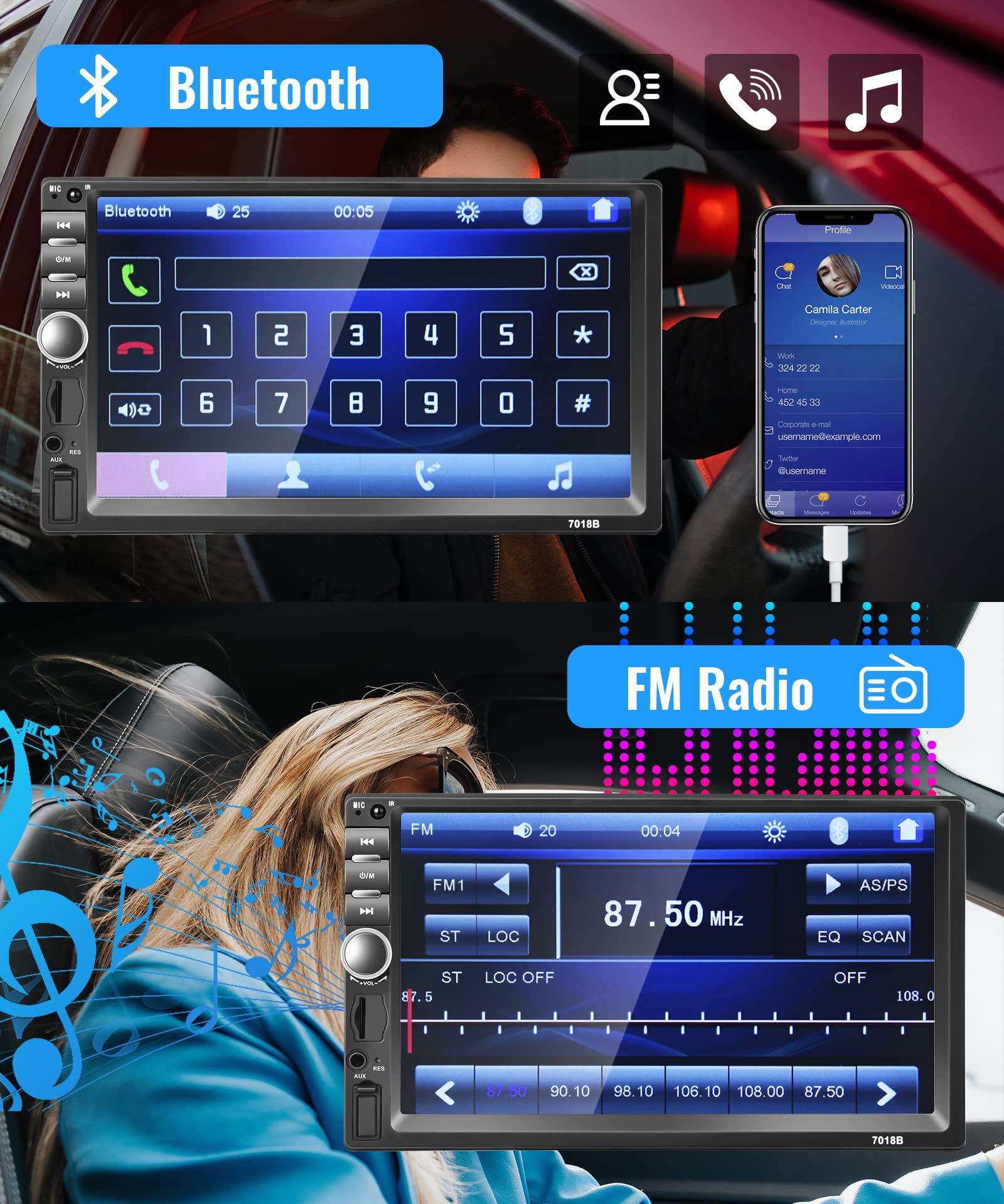 Rimoody 7 Inch Car Stereo Double Din Radio Touch Screen Bluetooth Handsfree Mirror Link Usb Sd Fm Multimedia Radio With Backup C