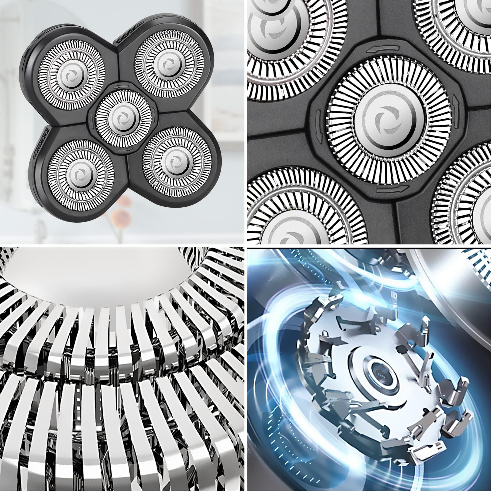 2Pc 5D Men'S Electric Shaver Replacement Heads, Razor Head Shavers For Bald And Face, Shaving Beard Cutter For Men With Brush Ac