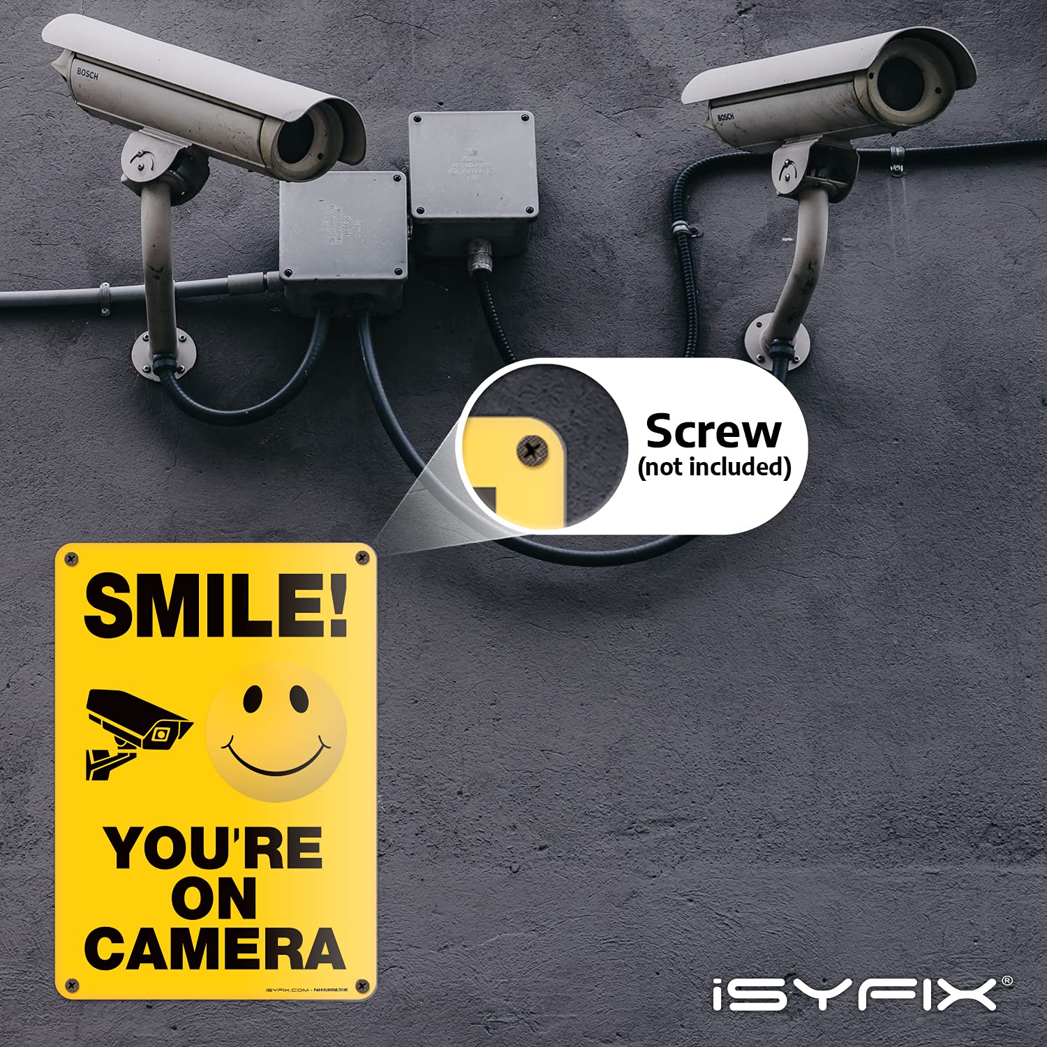 Isyfix Smile Youre On Camera Reflective Signs For Business - 1 Pack 7X10 Inch - 100% Rust Free .040 Aluminum Sign, Laminated Fo