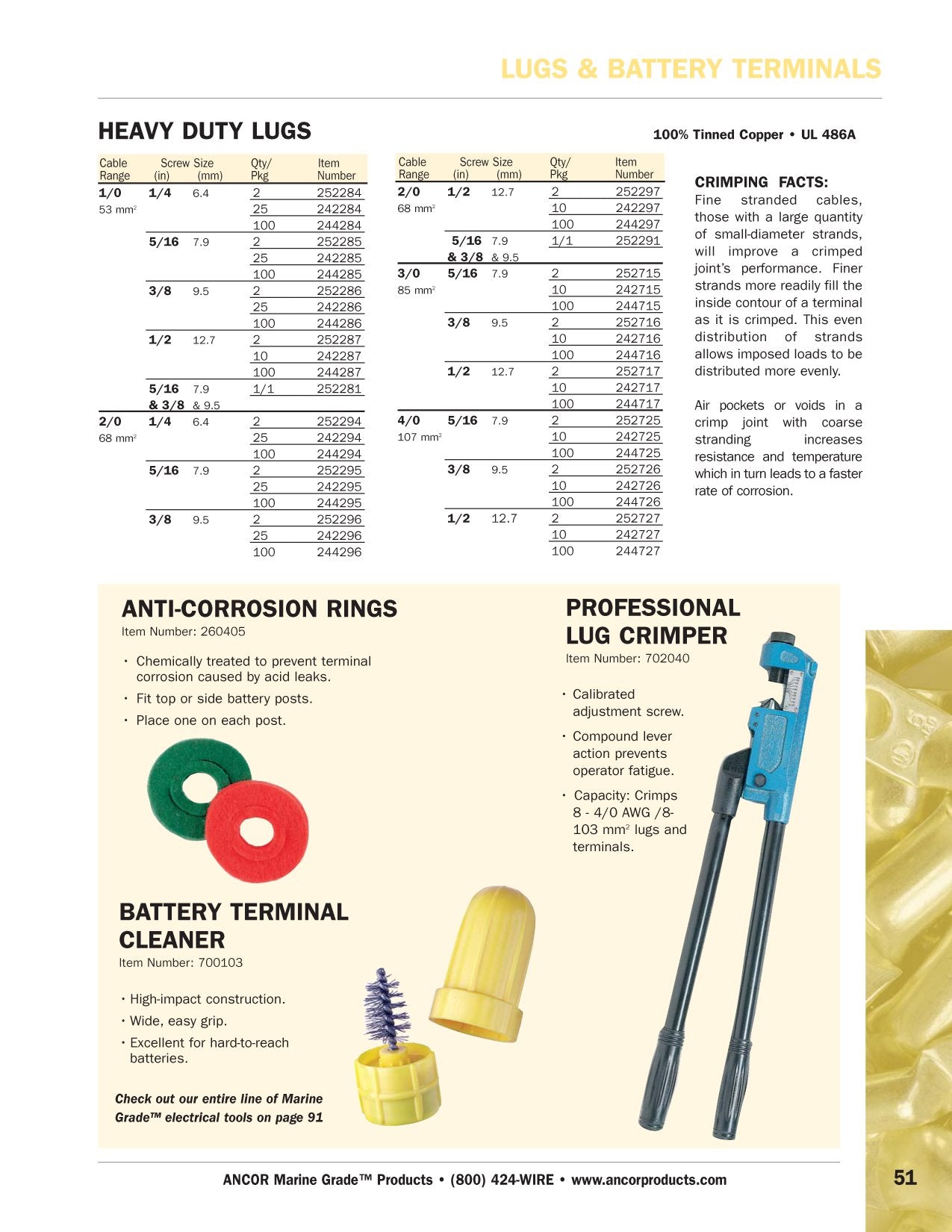 Ancor 242716 Marine Grade Electrical Heavy Duty Tinned Copper Lugs (3/0-Gauge, Size 3/8 Screw, 10-Pack),WBHDWB000NI1FL2