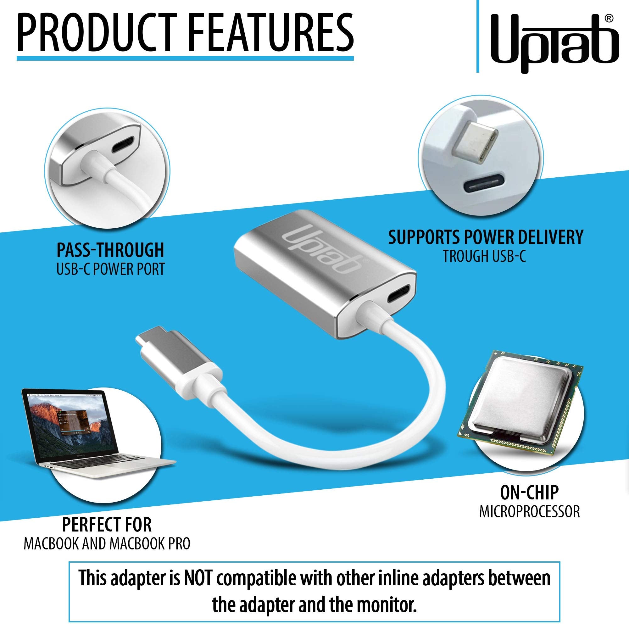Uptab Usb C To Mini Displayport Adapter Uptab (4K@60Hz) Usb-C/Thunderbolt 3 To Mdp Adapter With Power Port For New M2 Macbook Pr