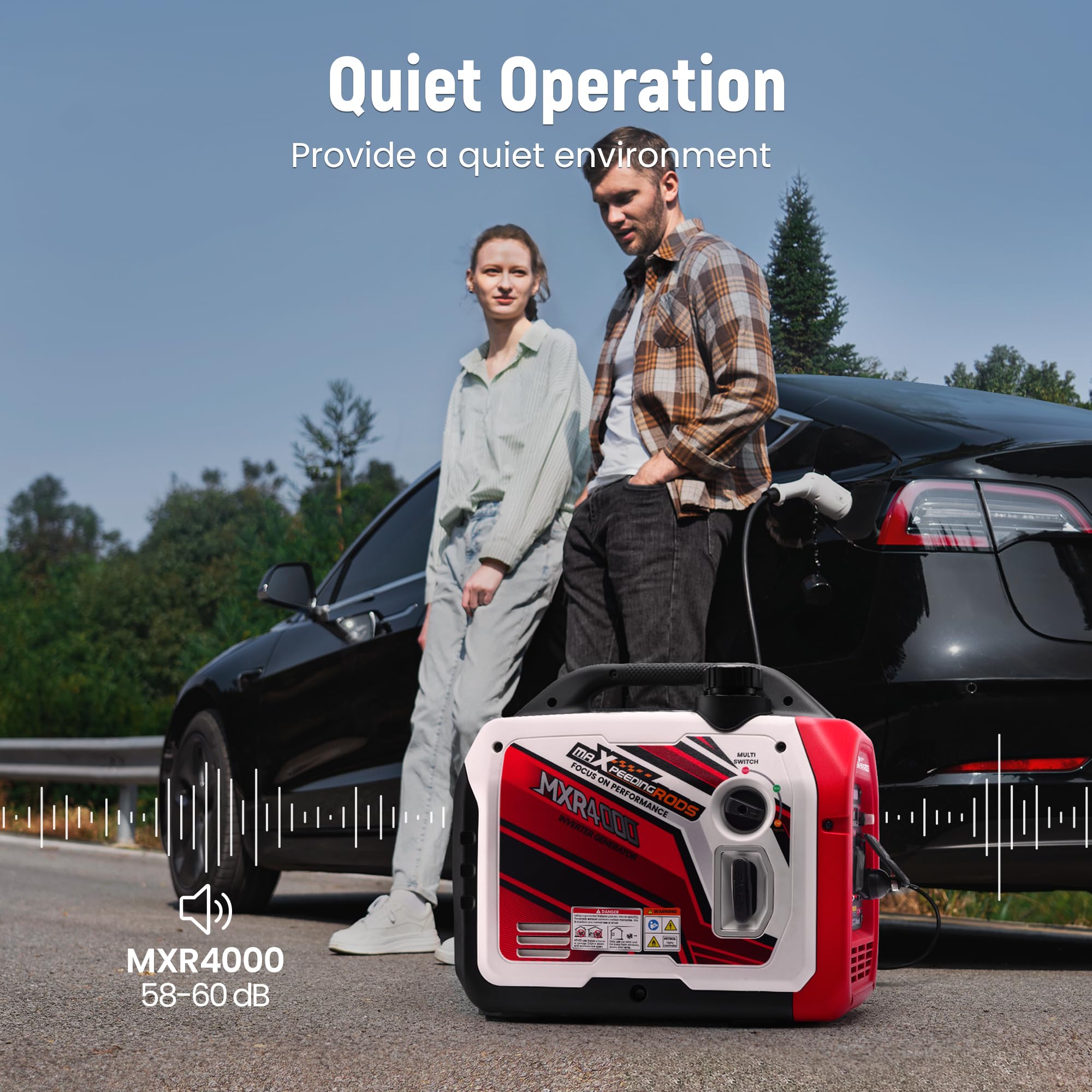 Maxpeedingrods 4000 Watt Inverter Generator Portable, Bluetooth App Remote Data Monitor, Rv Ready, Gas Powered Generator With Co